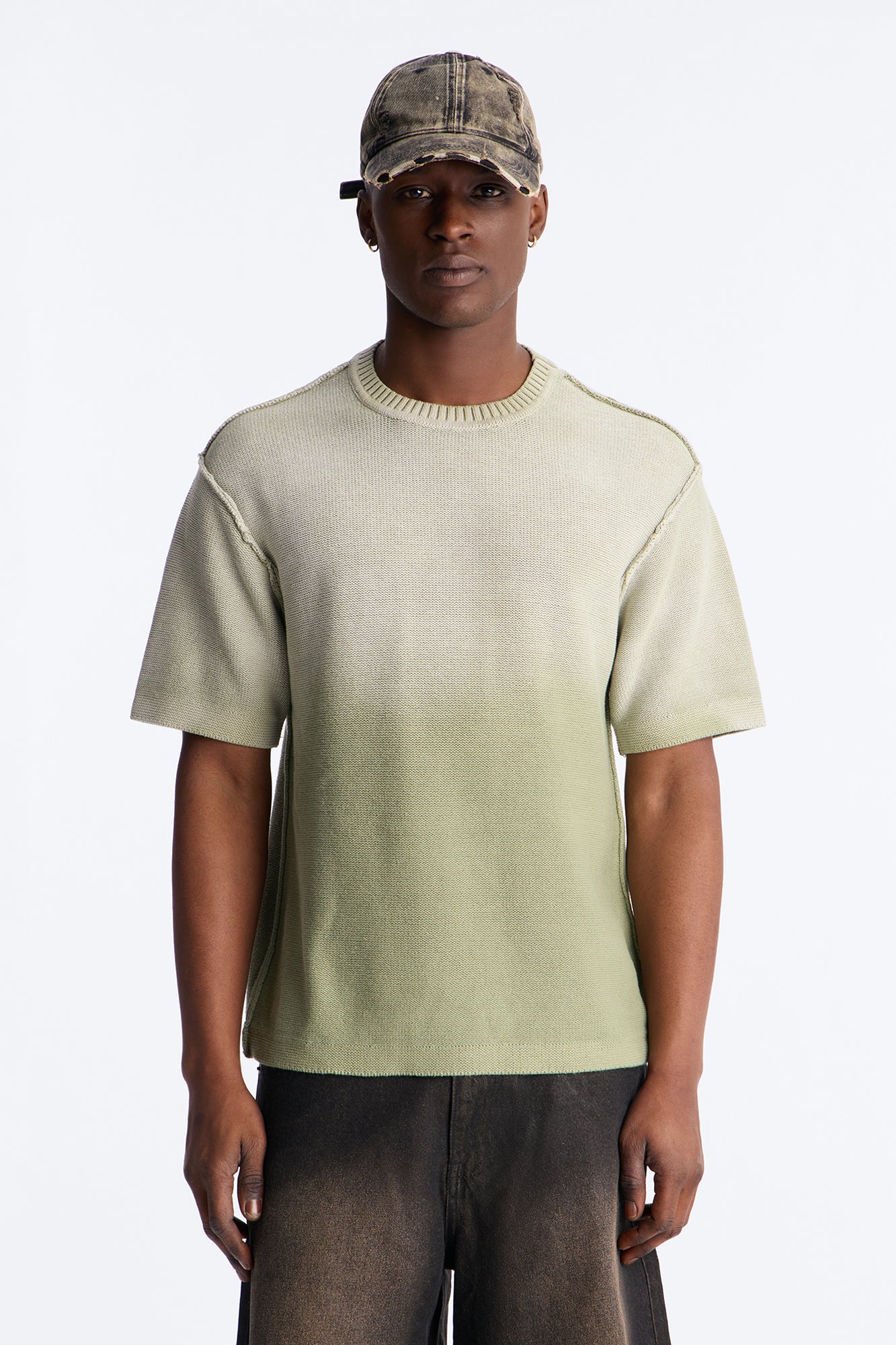 Slouch Ombre Crew Sweater Tee - Olive