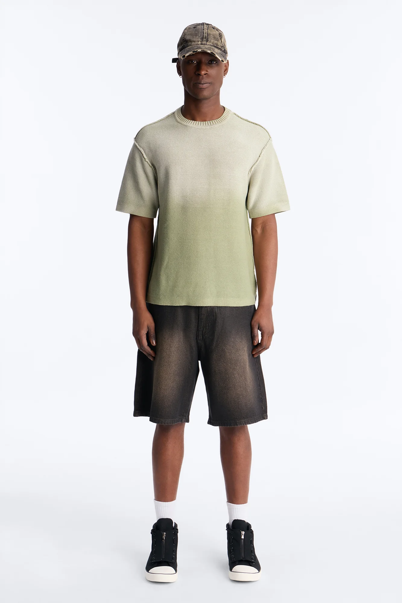 Slouch Ombre Crew Sweater Tee - Olive - Image 2
