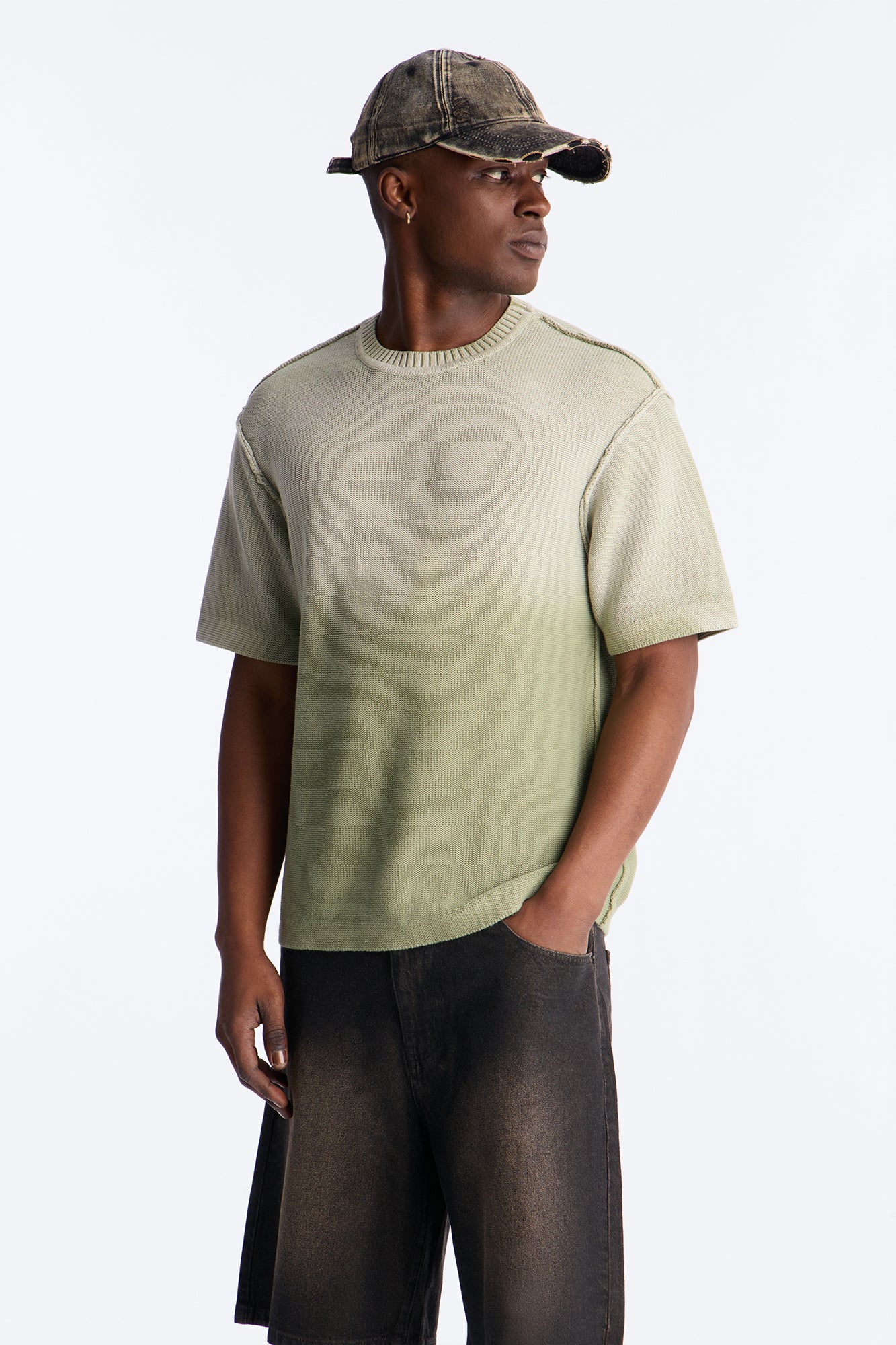 Slouch Ombre Crew Sweater Tee - Olive - Image 3
