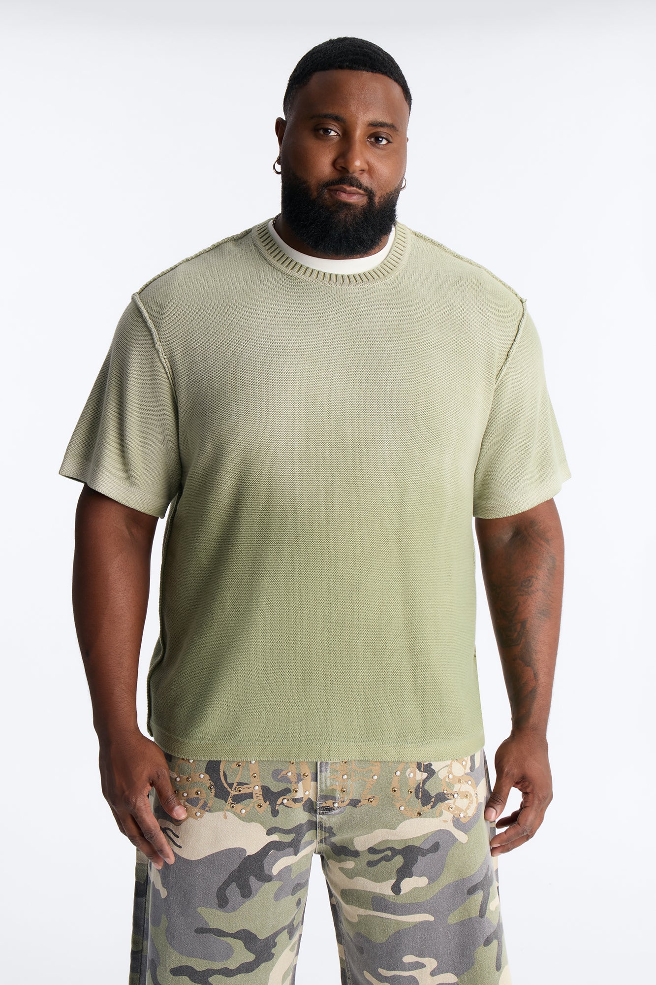 Slouch Ombre Crew Sweater Tee - Olive - Image 6