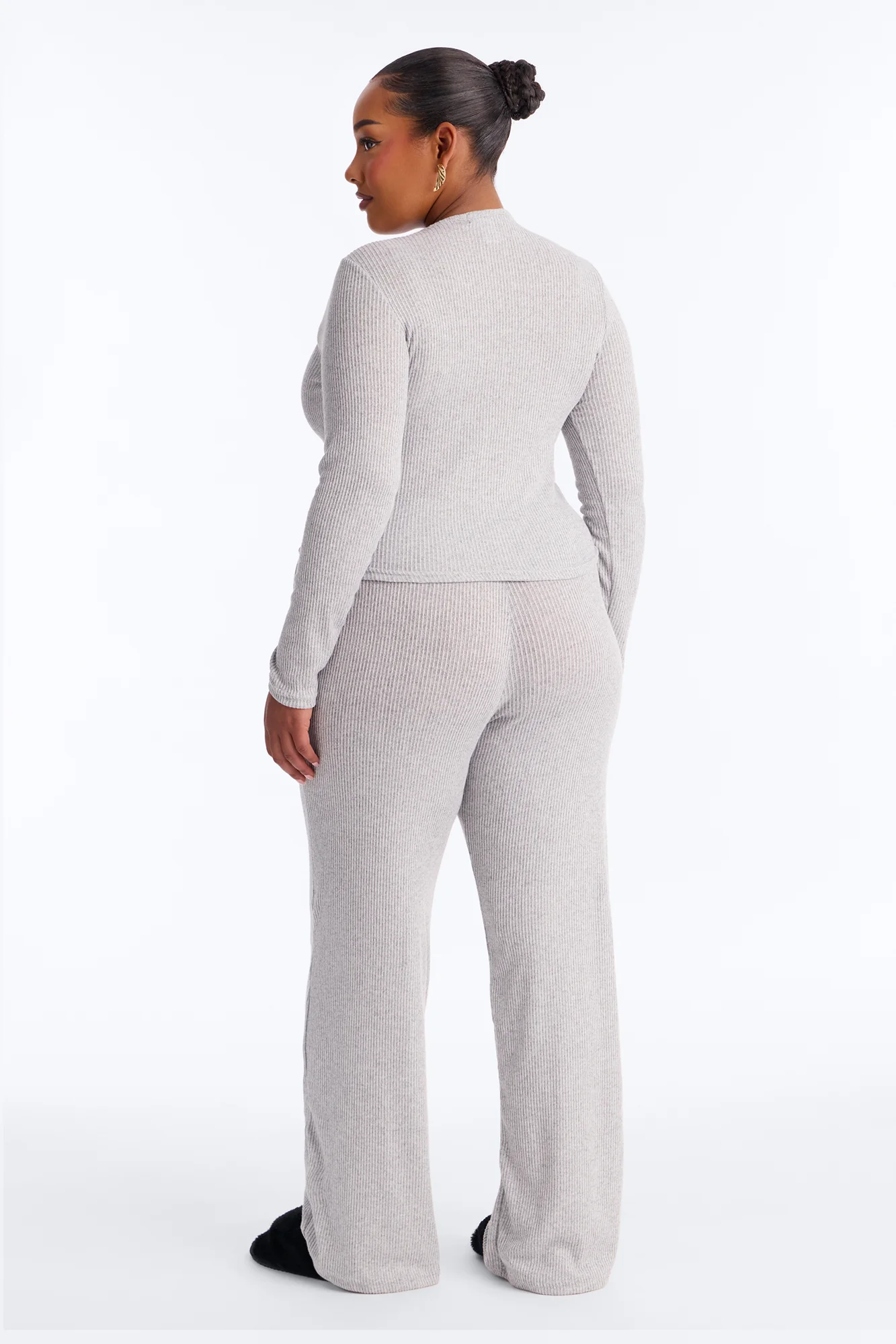 Slumber Haven Ribbed Long Sleeve PJ Pant Set - Heather Grey - Image 7