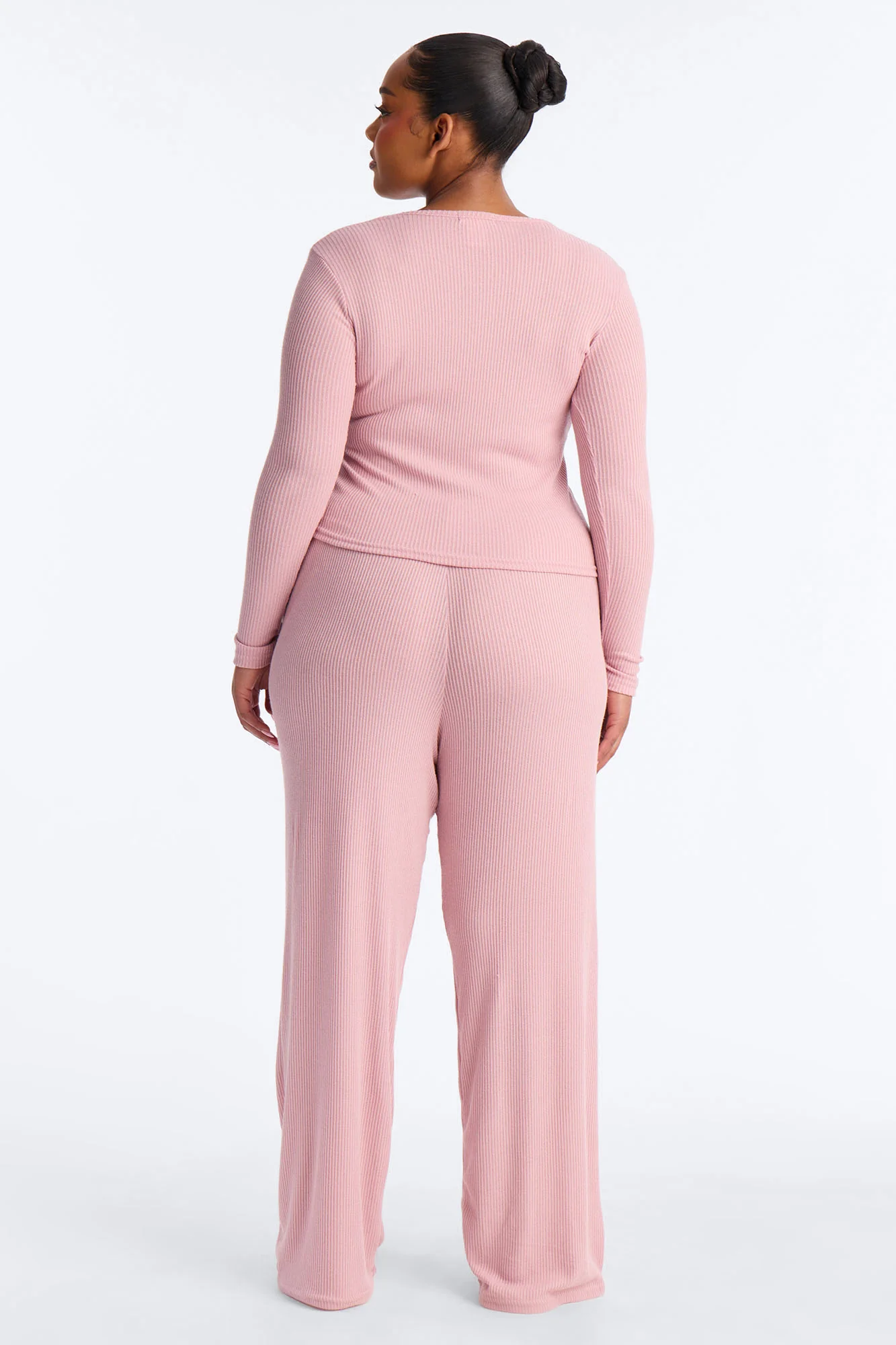 Slumber Haven Ribbed Long Sleeve PJ Pant Set - Mauve - Image 8