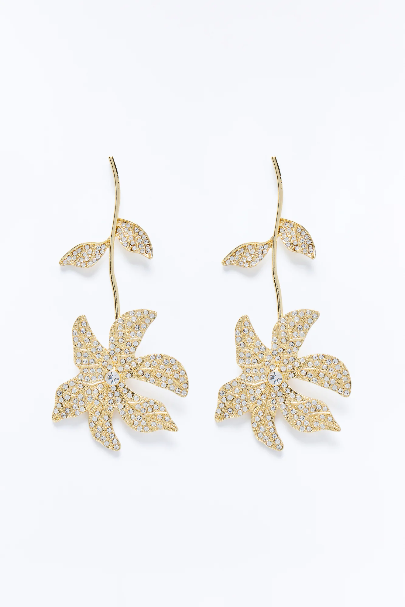 Smell The Flowers Rhinestone Earrings - Gold - Image 3