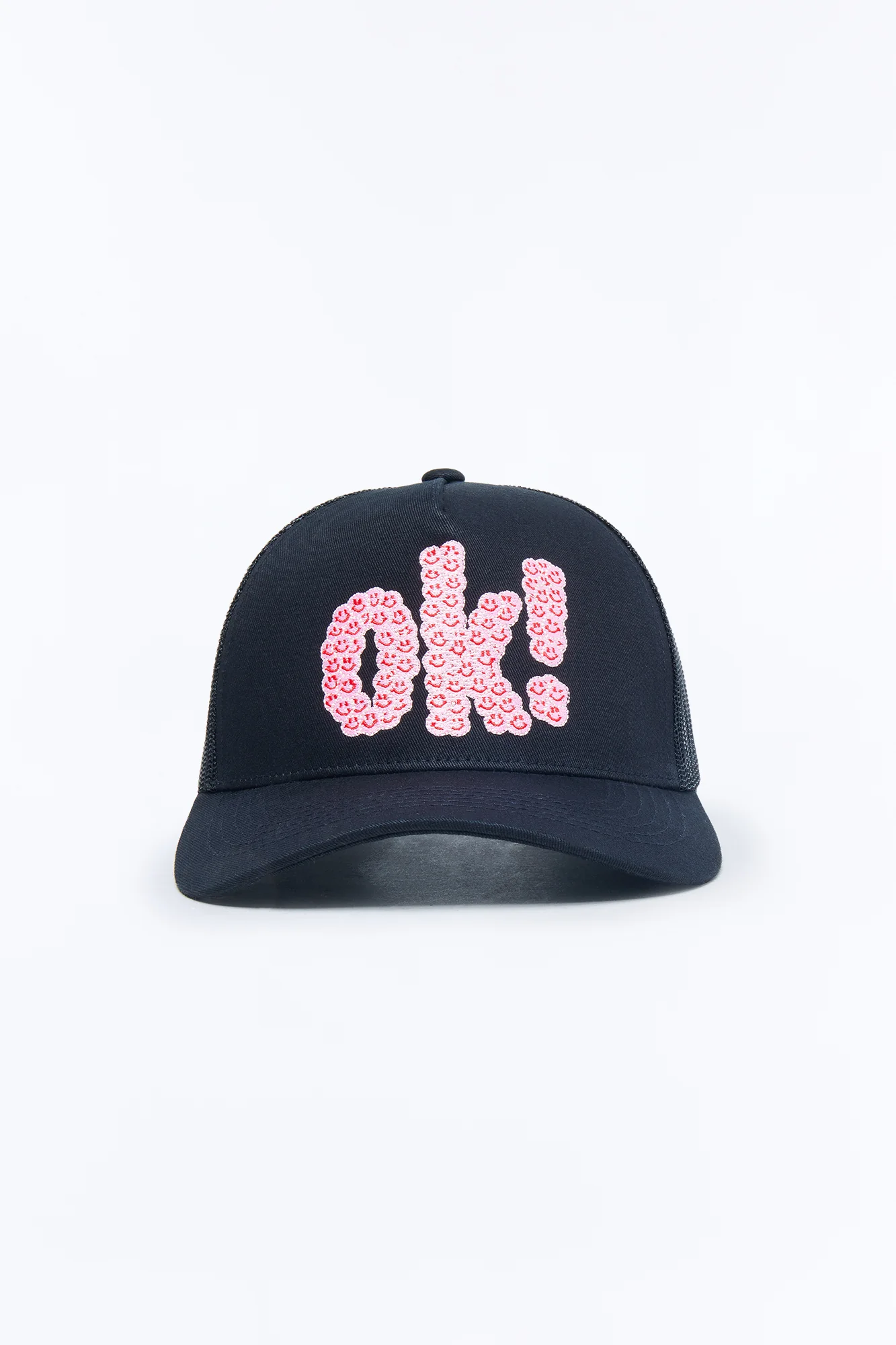 Smiling Ok Patch Snapback Trucker Hat - Black - Image 3