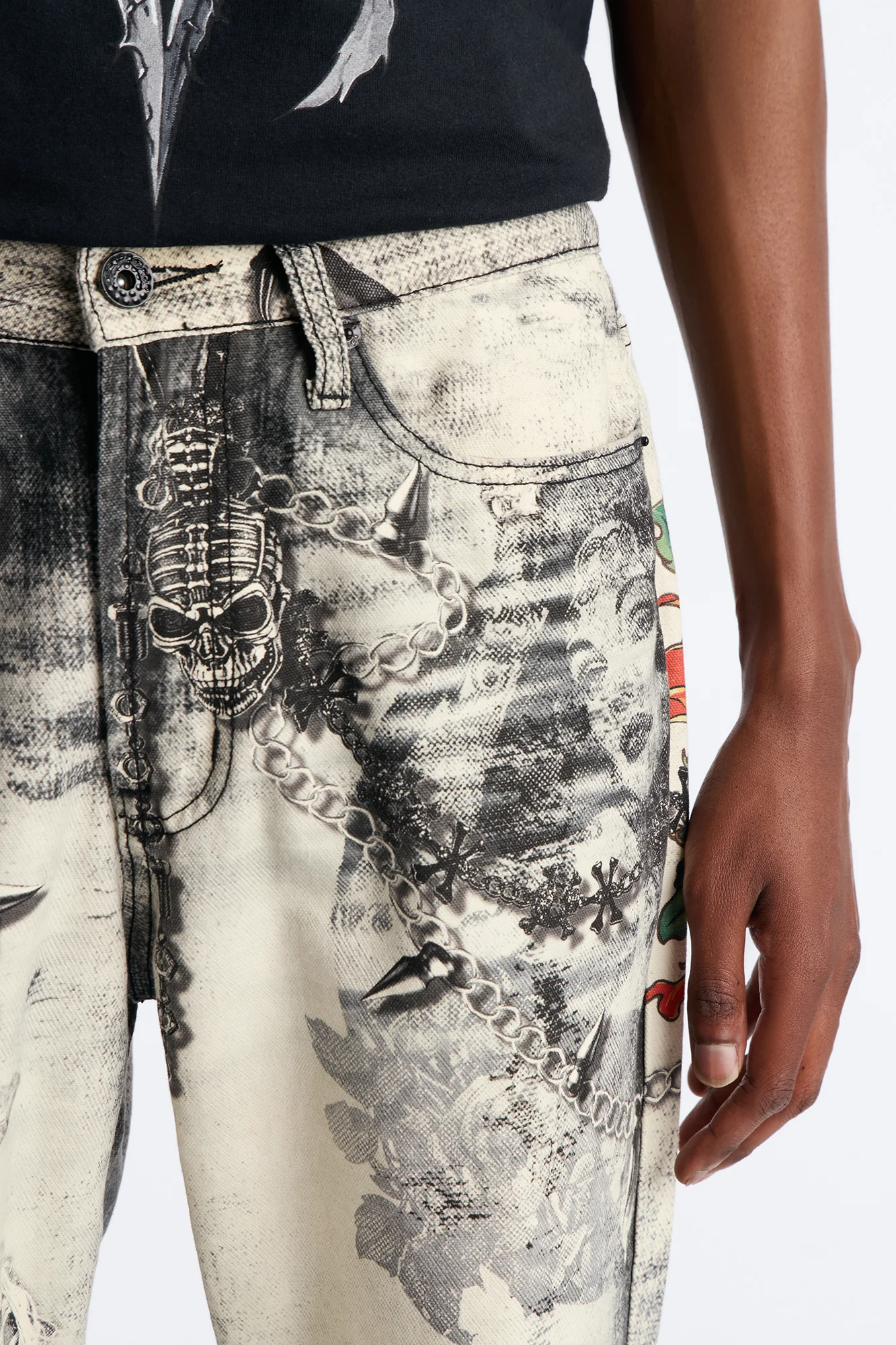 Smoke N Chains Printed Baggy Jean - Acid Wash Black - Image 3