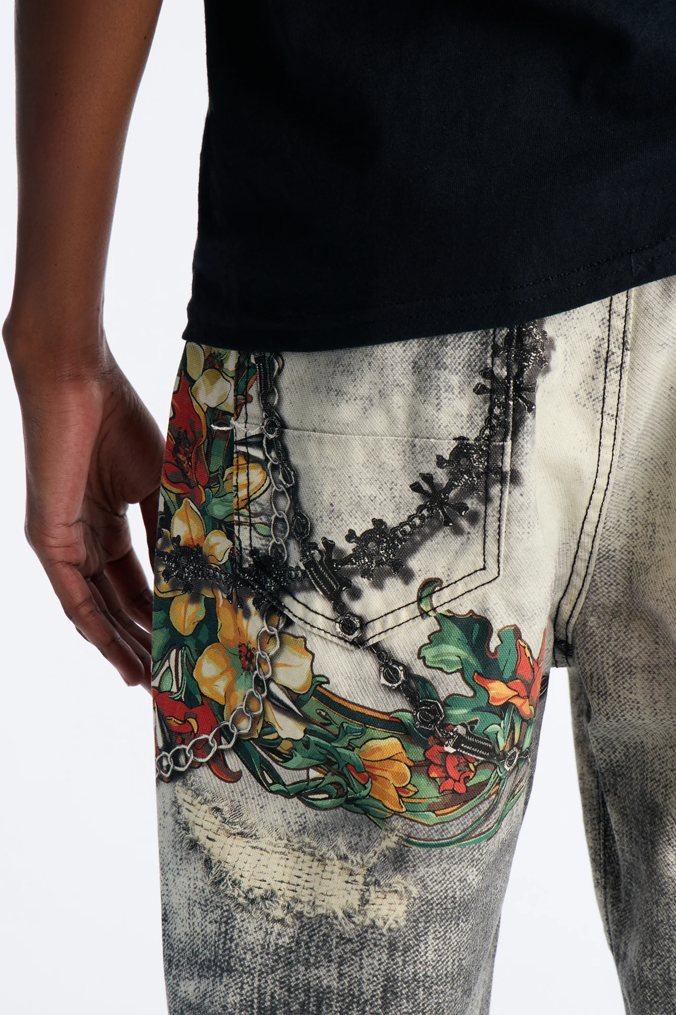 Smoke N Chains Printed Baggy Jean - Acid Wash Black - Image 4