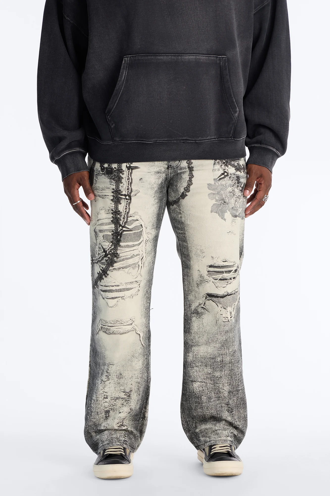 Smoke N Chains Printed Baggy Jean - Acid Wash Black - Image 6