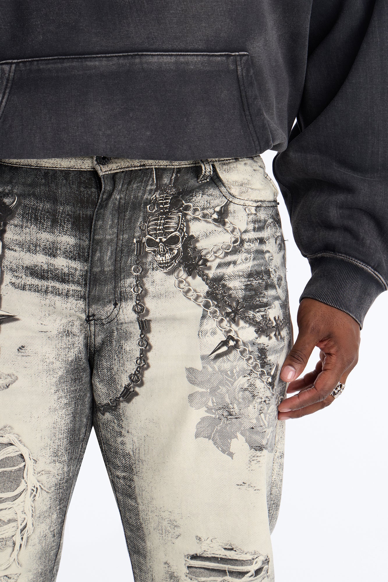 Smoke N Chains Printed Baggy Jean - Acid Wash Black - Image 8