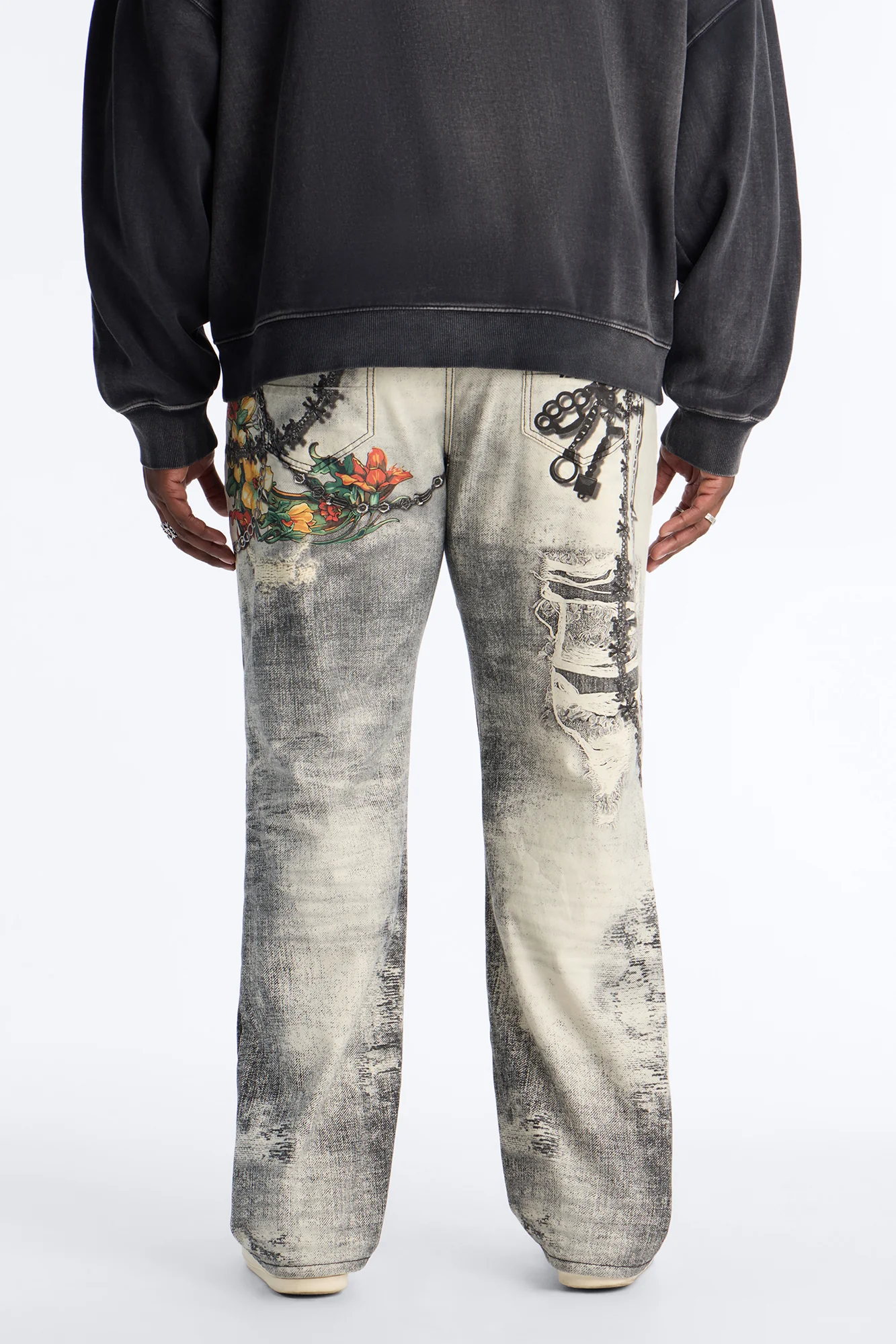 Smoke N Chains Printed Baggy Jean - Acid Wash Black - Image 9