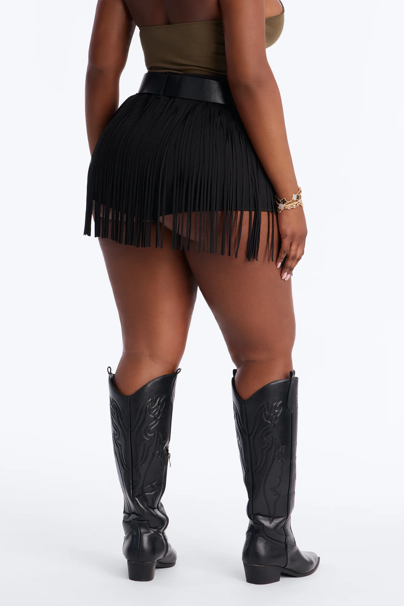 Smokeshow Belted Fringe Hot Short - Black - Image 10
