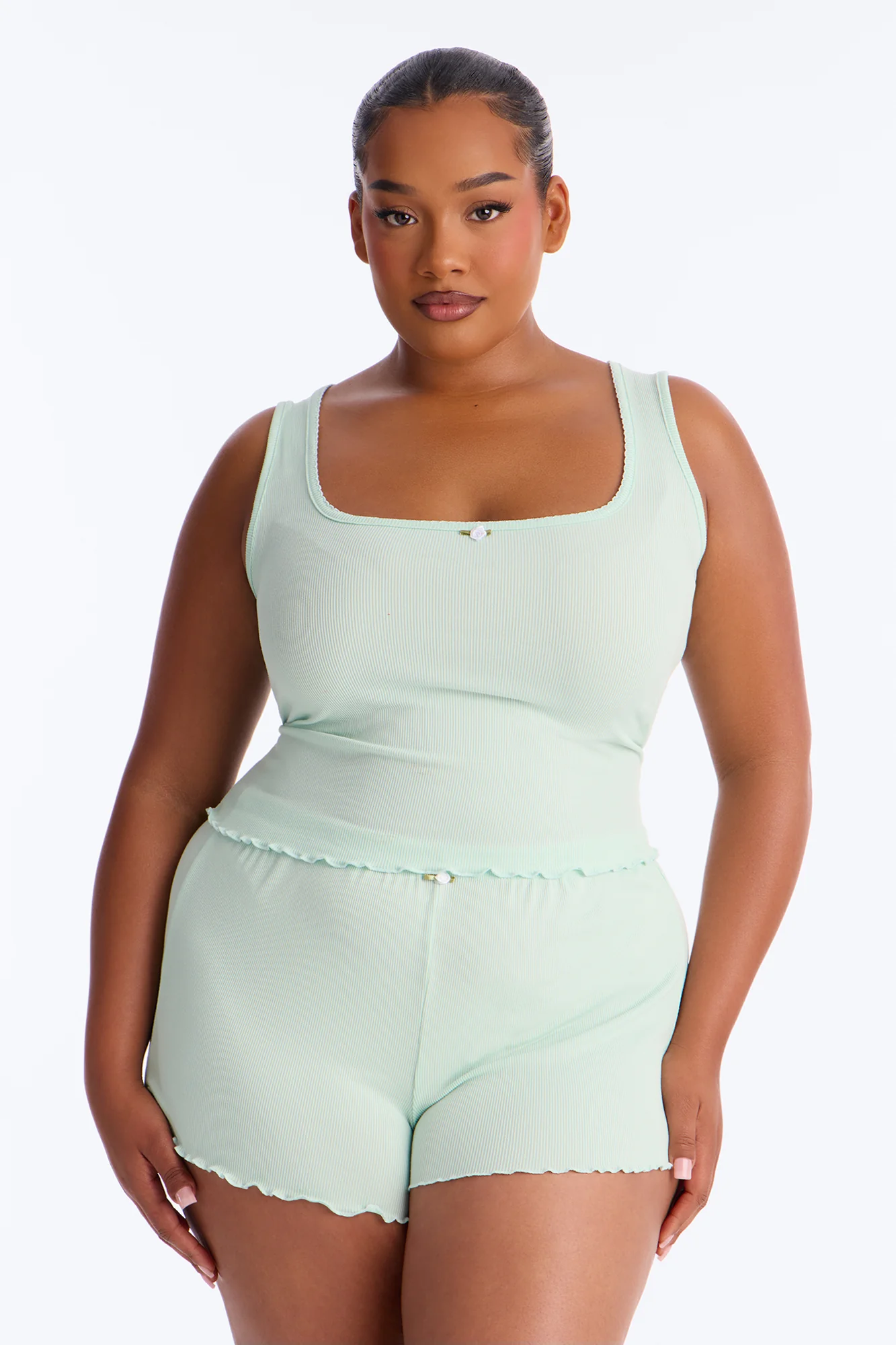 Smooth To Touch Ribbed PJ Short Set - Sage - Image 4