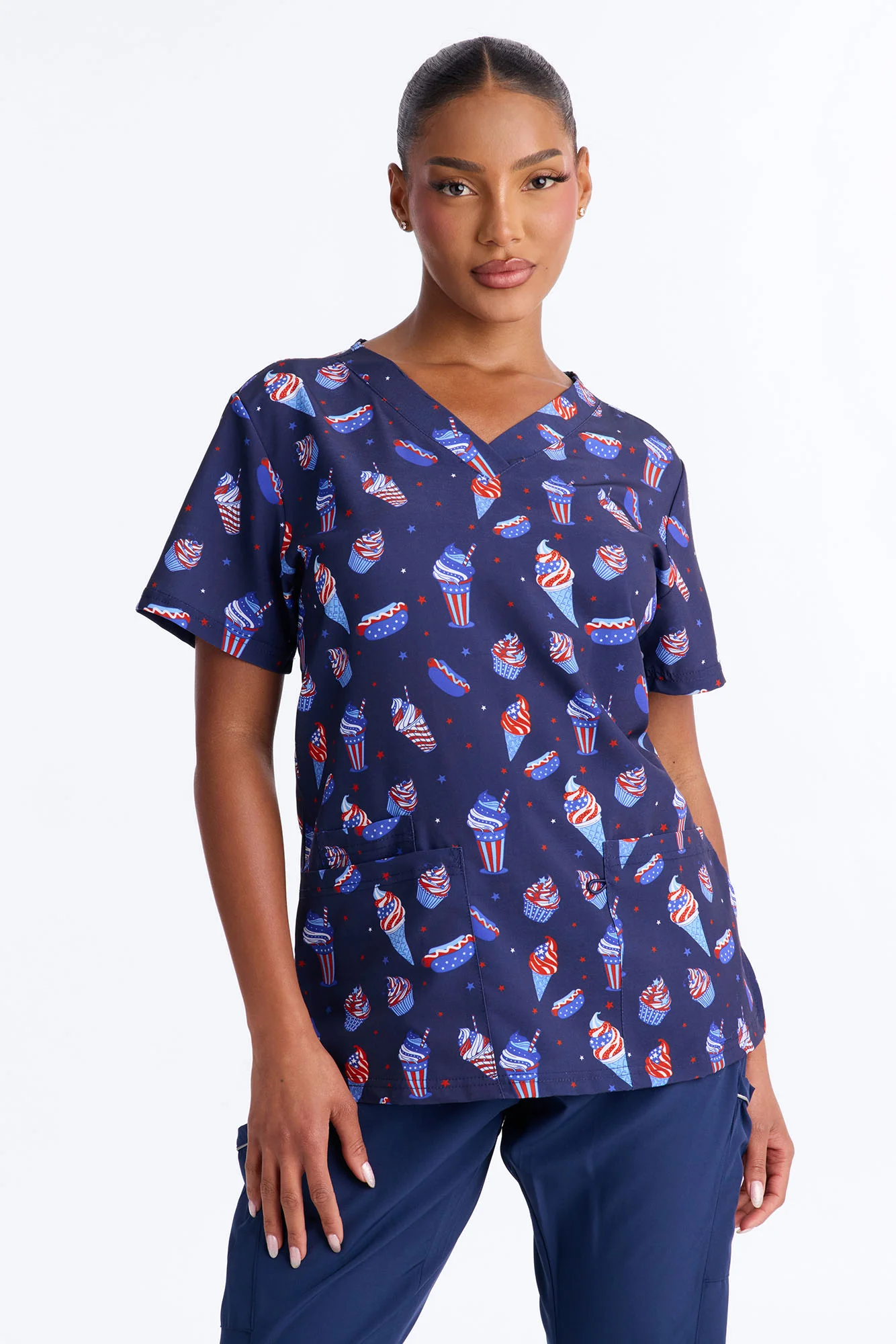 Snack Break Scrub Top - Navy/combo