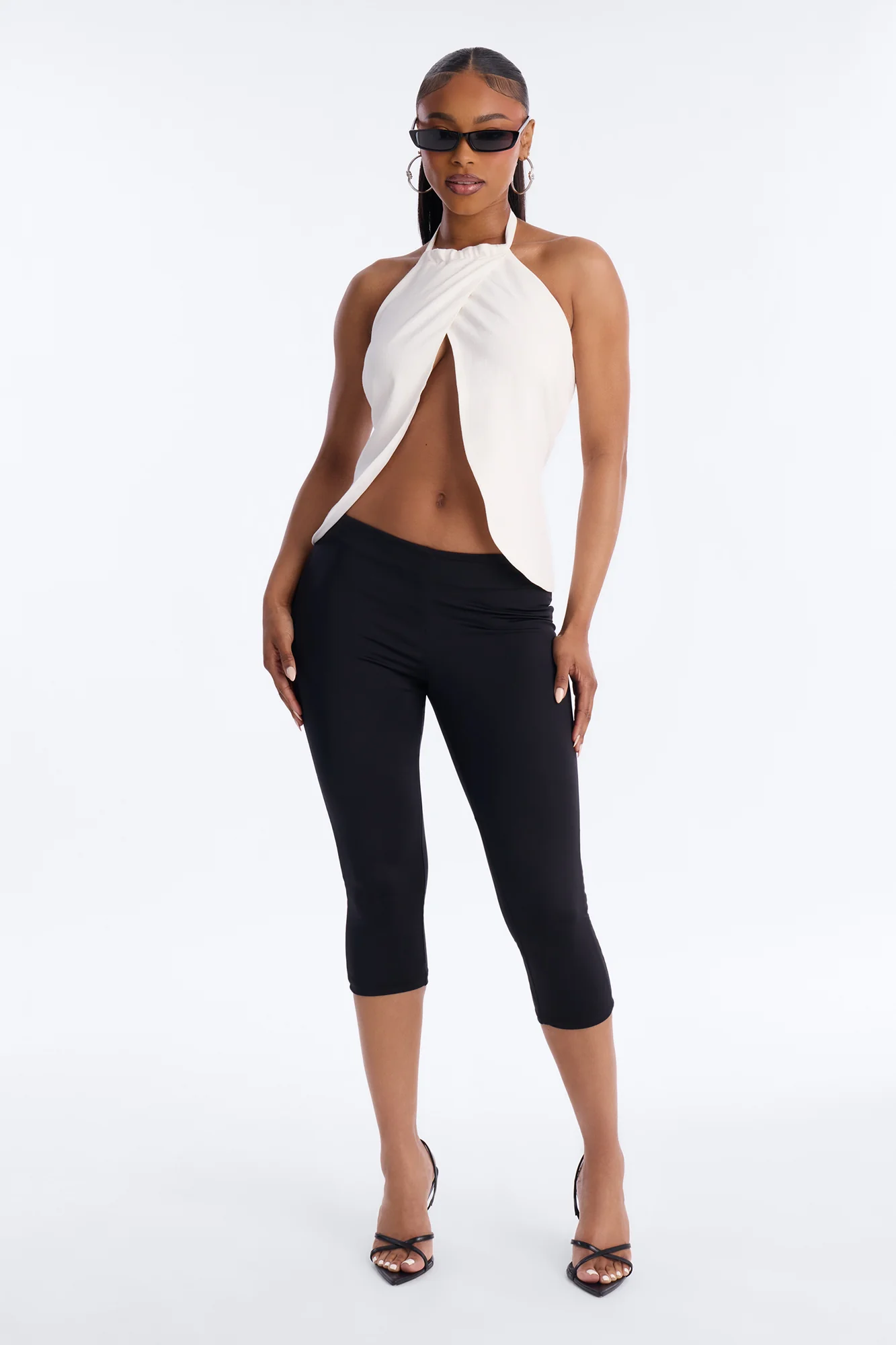 Snack First Wrap Over Linen Halter Top - White - Image 2