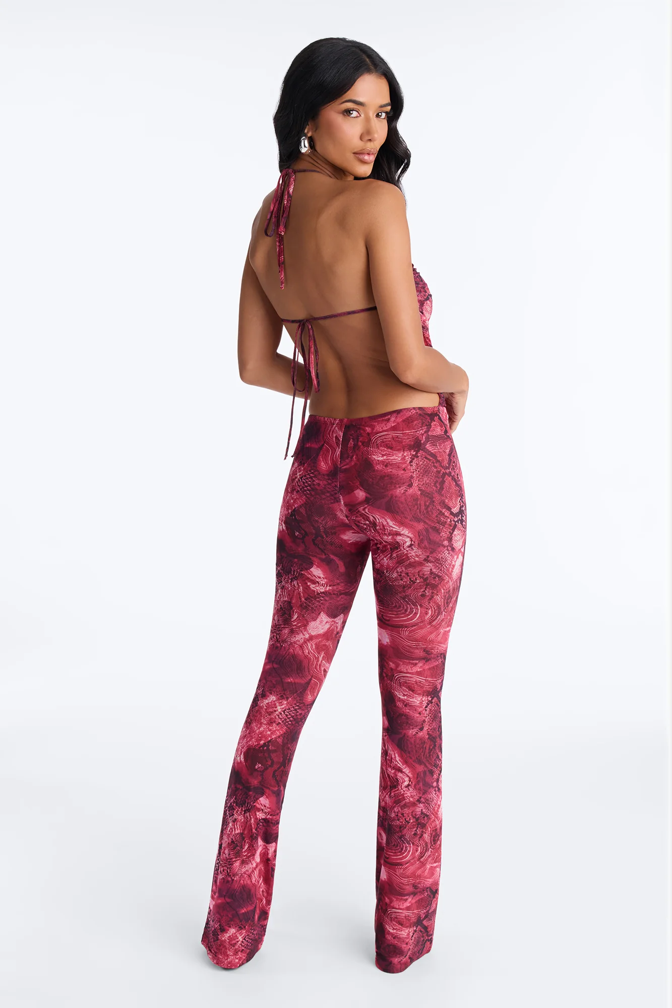 Snake Siren Backless Jumpsuit - Red - Image 3