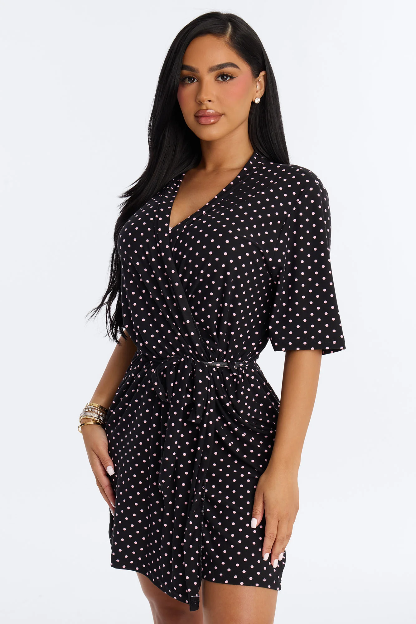 Sneaky Night PJ Robe Set - Black/Pink