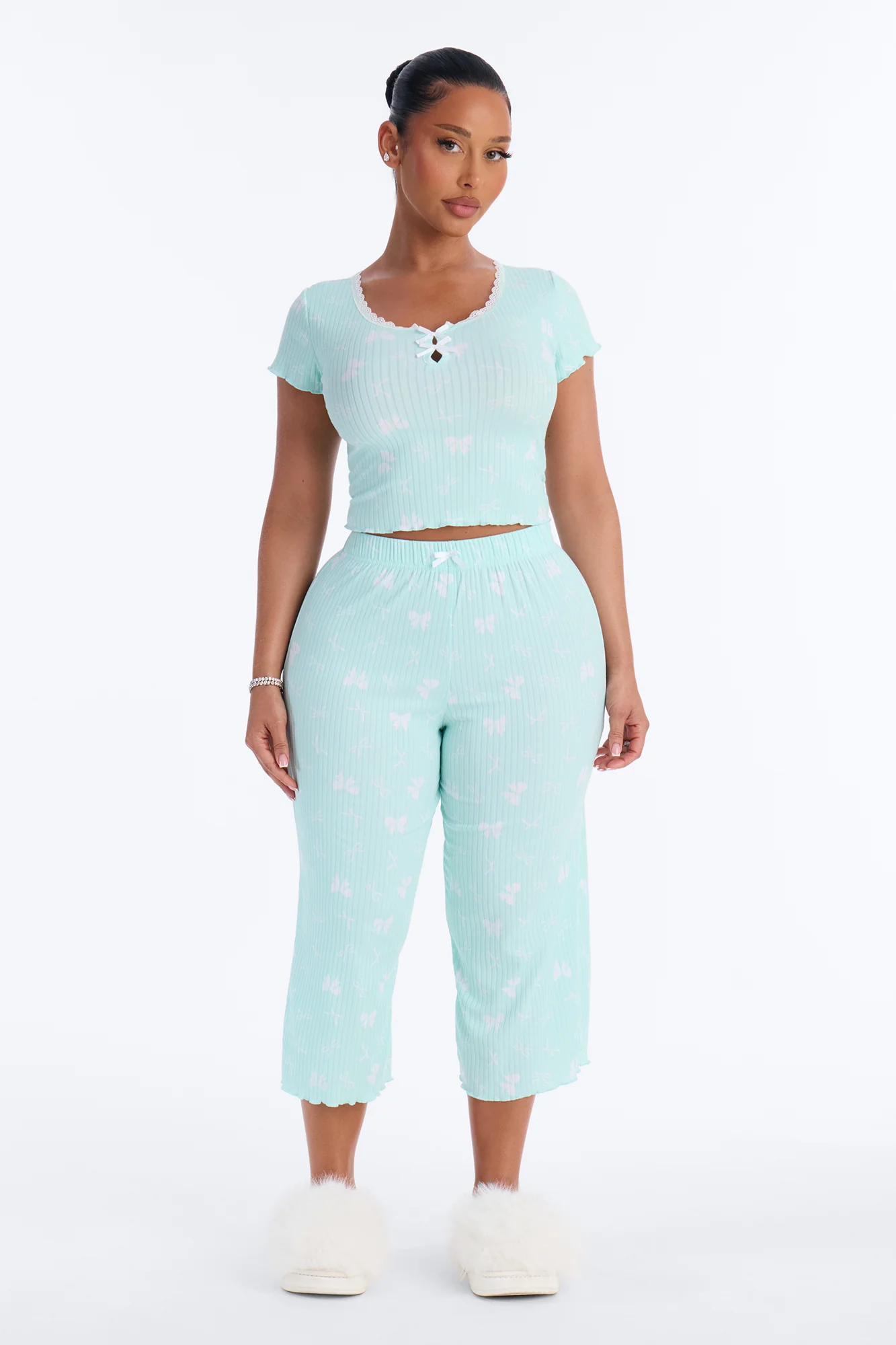 Snuggle Tonight Short Sleeve Scoop PJ Pant Set - Mint/combo