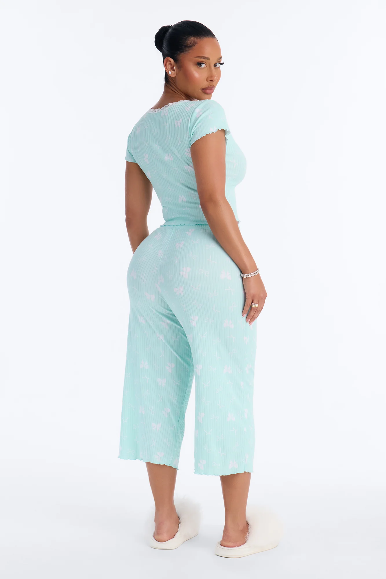 Snuggle Tonight Short Sleeve Scoop PJ Pant Set - Mint/combo - Image 4