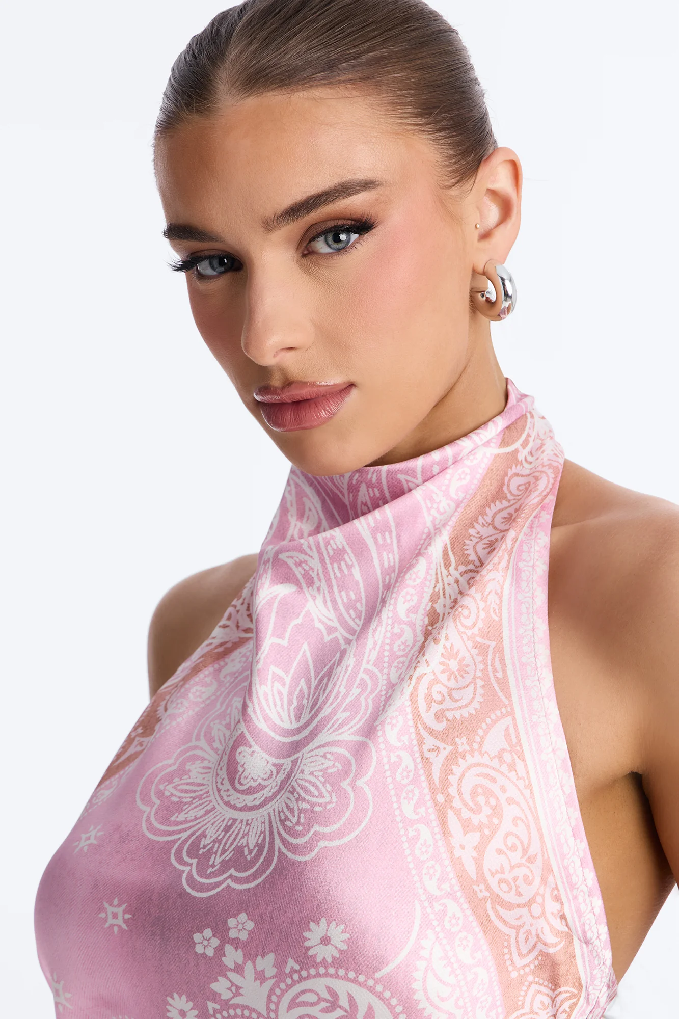 So Classy Hi Neck Paisley Satin Pant Set - Pink - Image 4