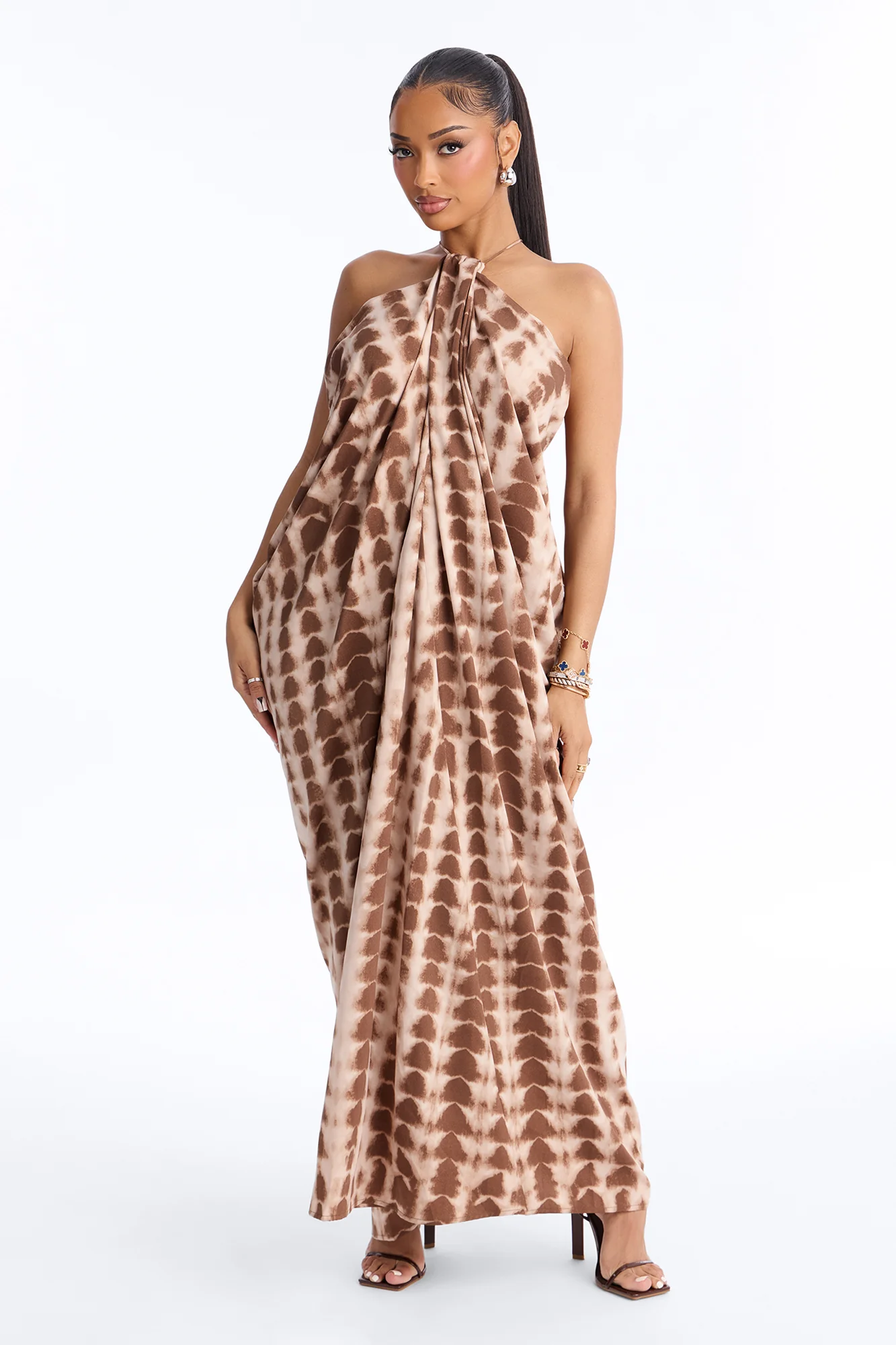 So Effortless Draped Maxi Dress - Brown/combo