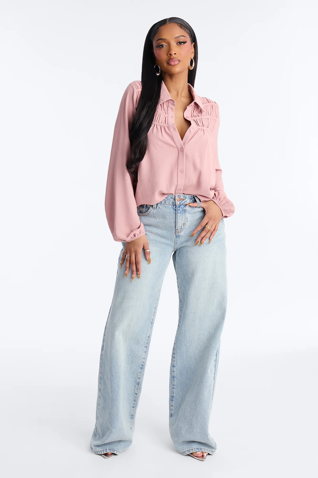 So Far So Good Ruched Airflow Shirt - Light Pink - Image 2