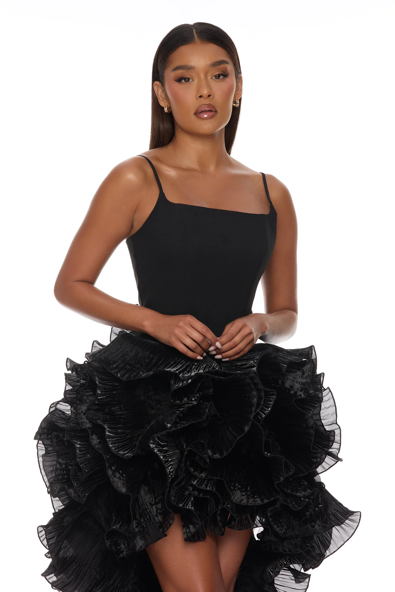 So Popular High Low Ruffle Gown - Black - Image 2