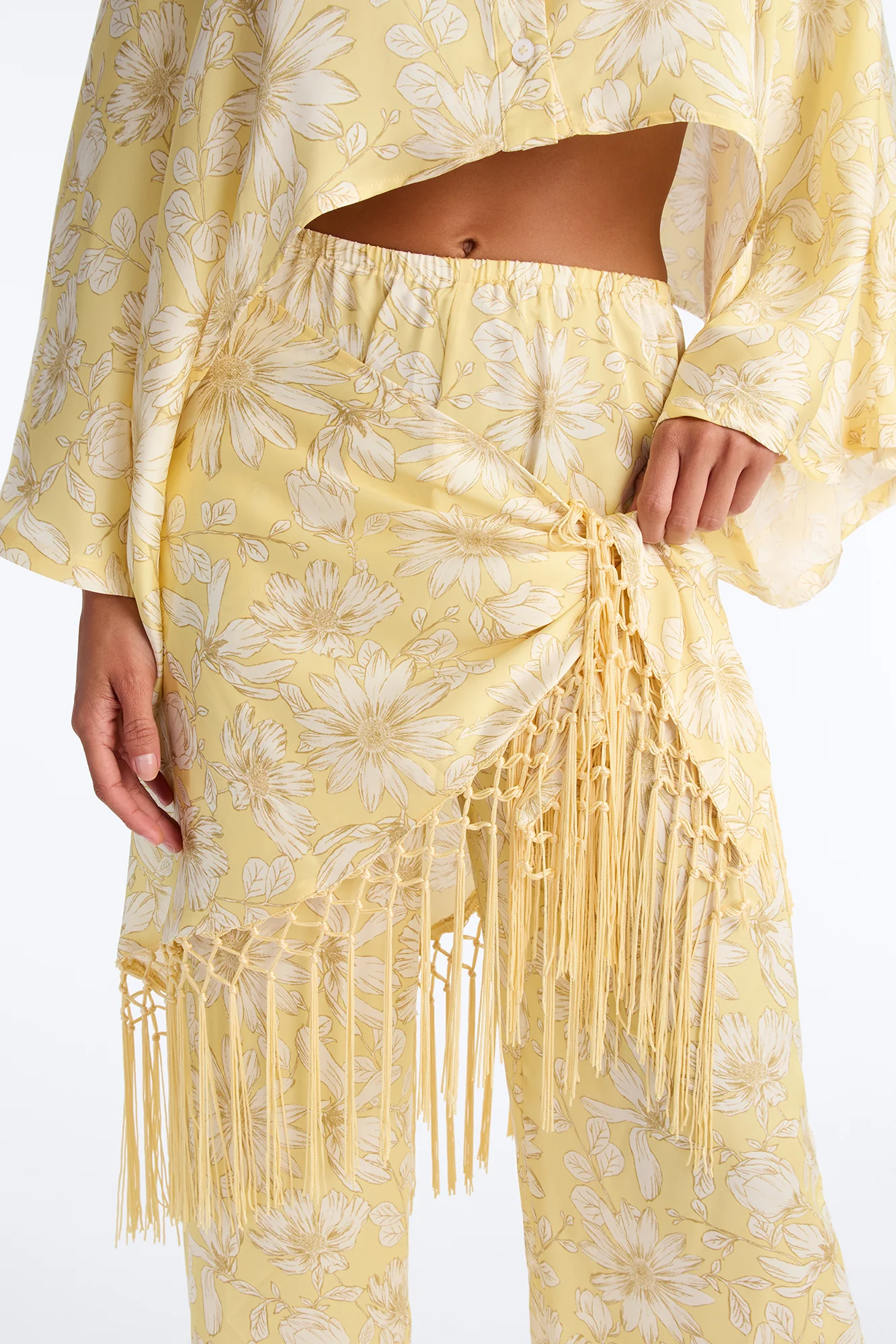 So Soft Floral Satin 3 Piece Pant Set - Yellow - Image 3