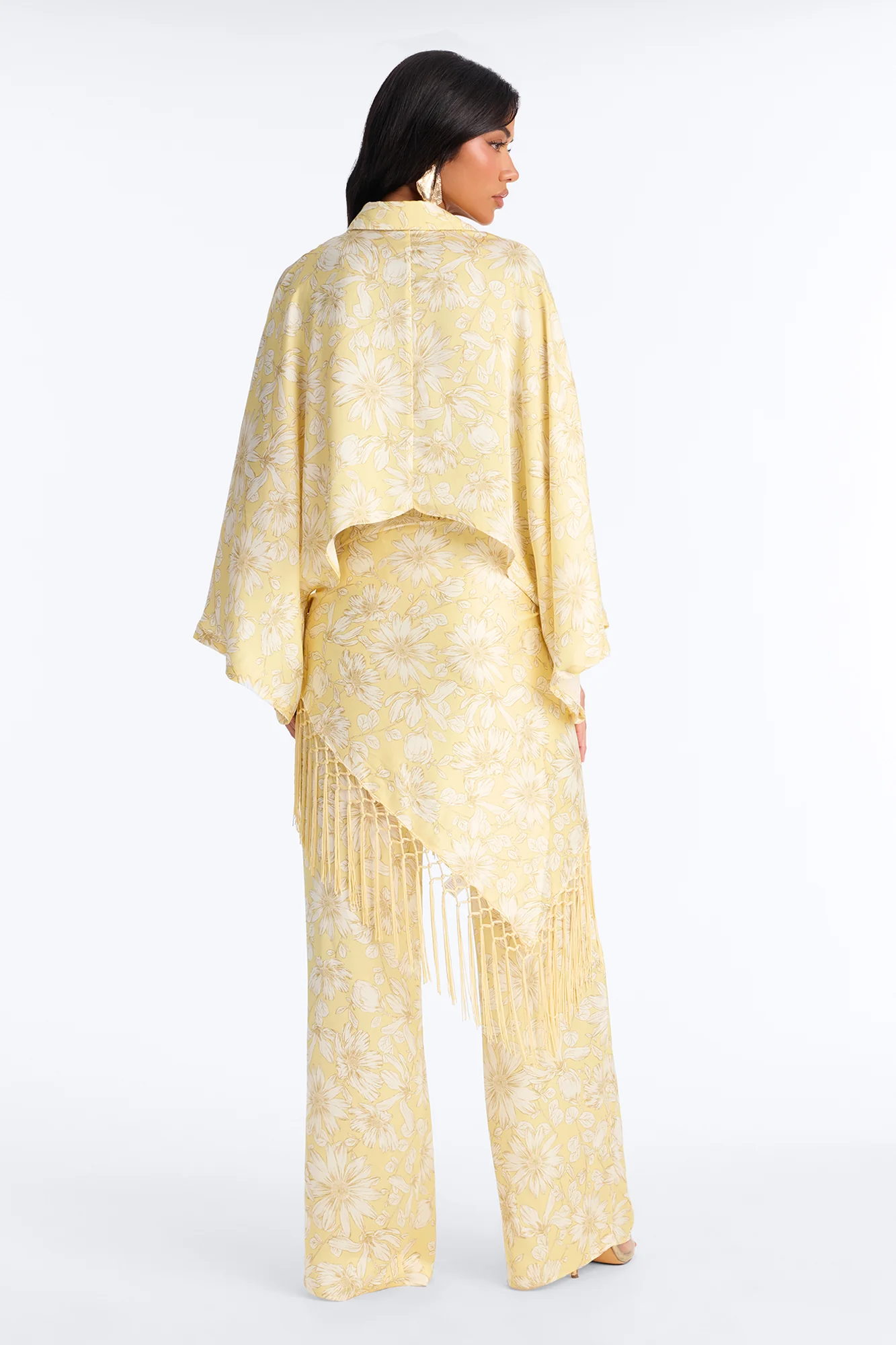 So Soft Floral Satin 3 Piece Pant Set - Yellow - Image 4