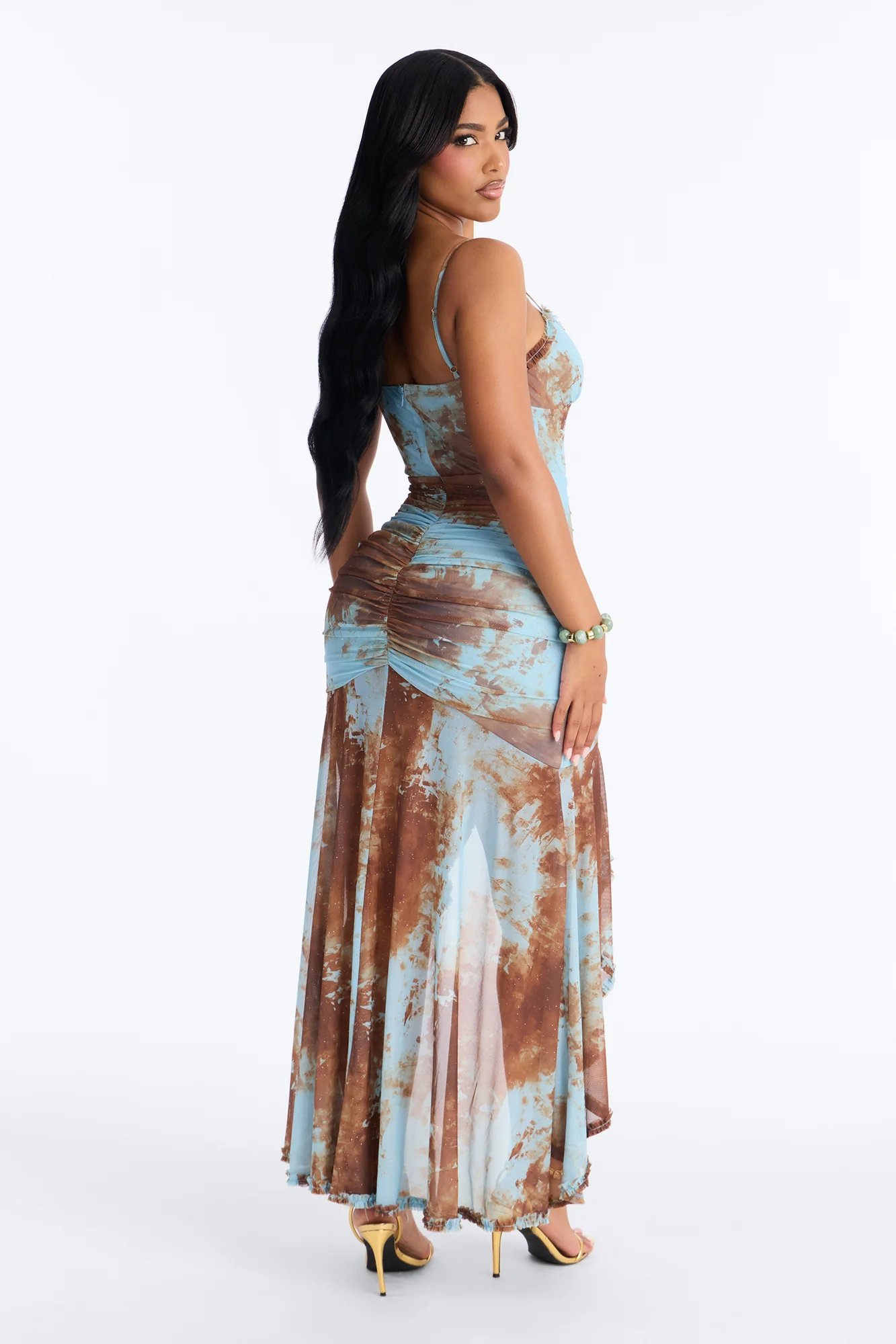 So Stunning Ruched Mesh Maxi Dress - Blue/combo - Image 4