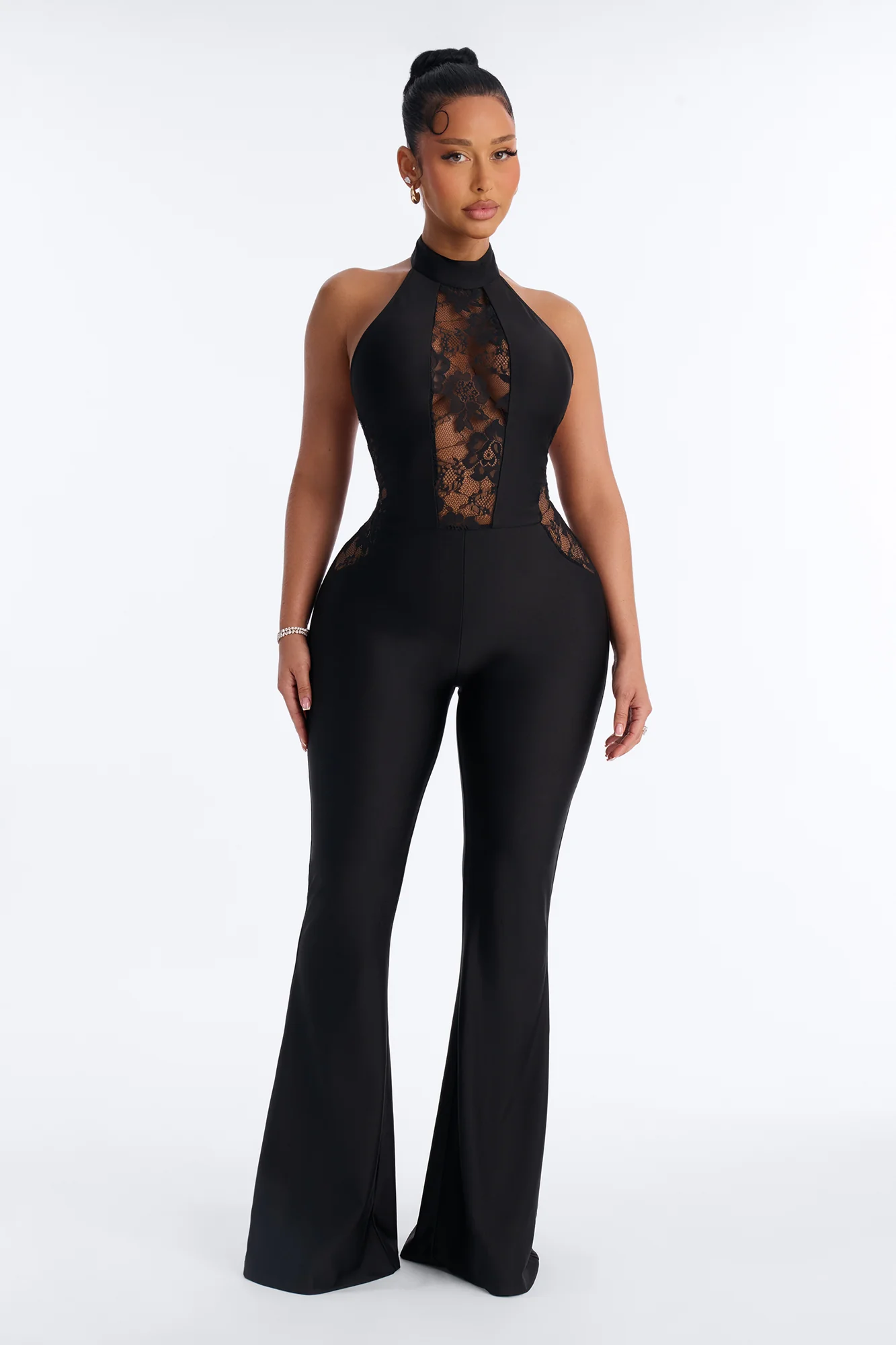 So Tempting Sleeveless Lace Trim Jumpsuit - Black
