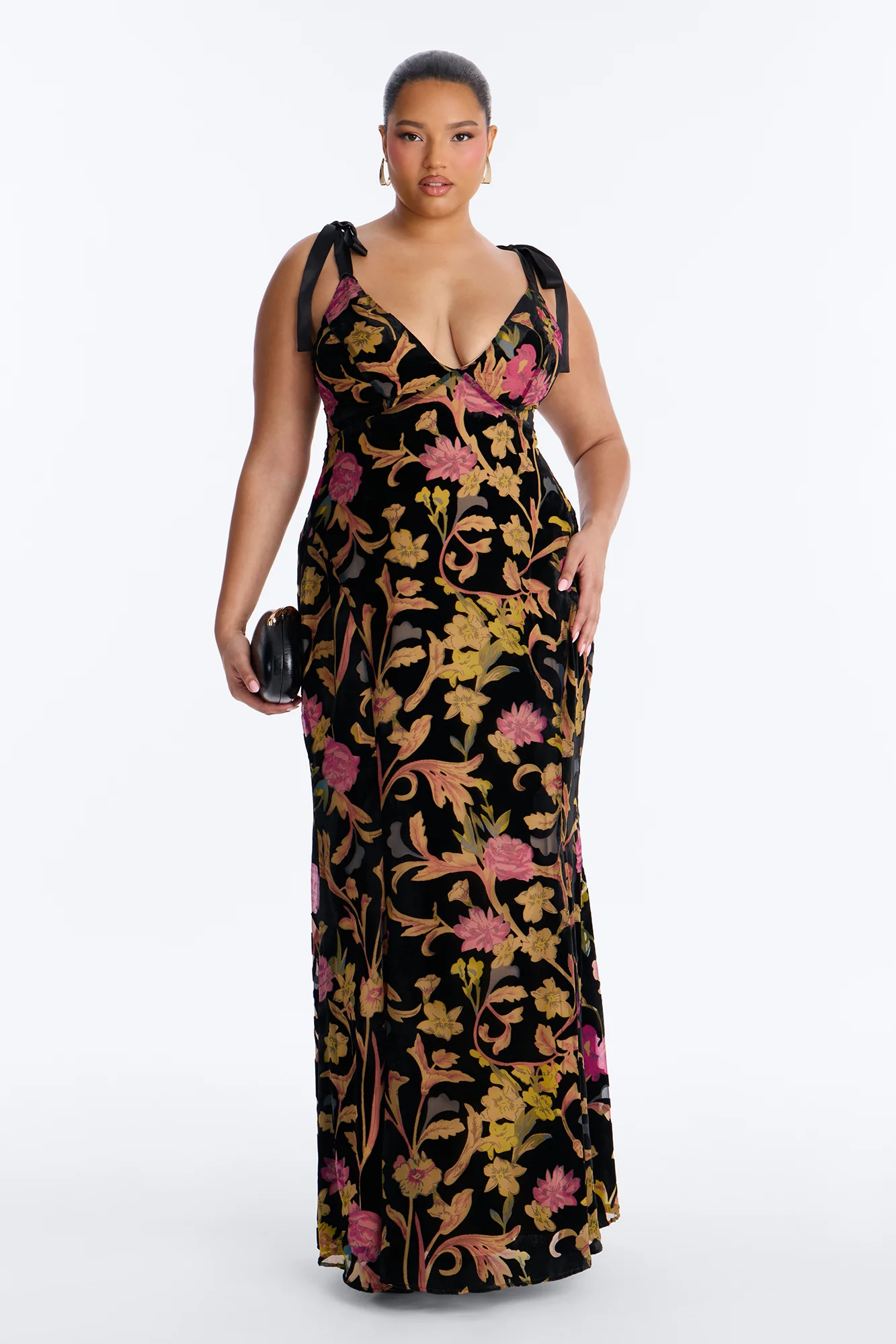 Soft Aesthetic Velvet Gown - Black/combo - Image 5