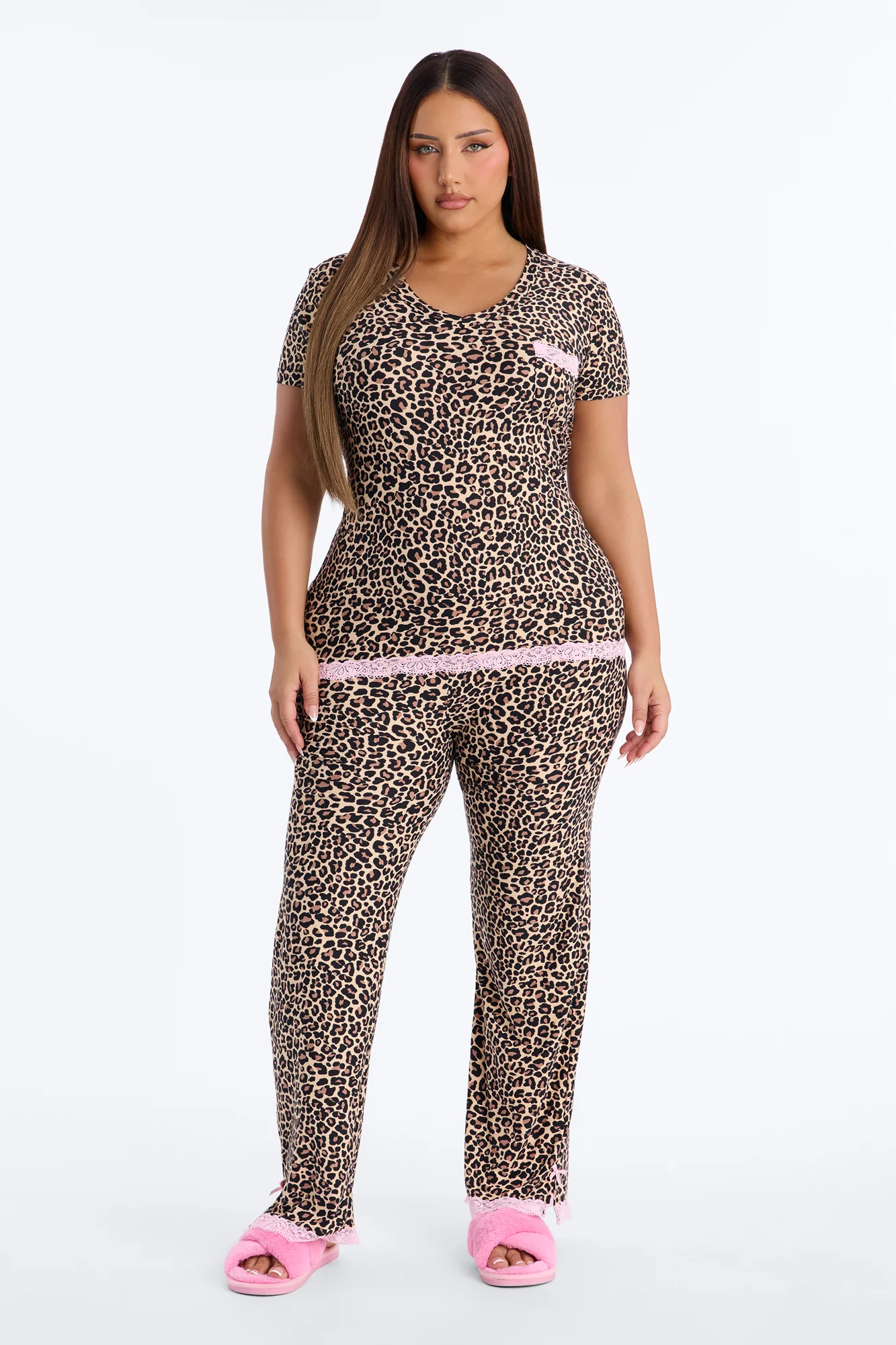 Soft Ease Lace Trim PJ Pant Set - Leopard - Image 5