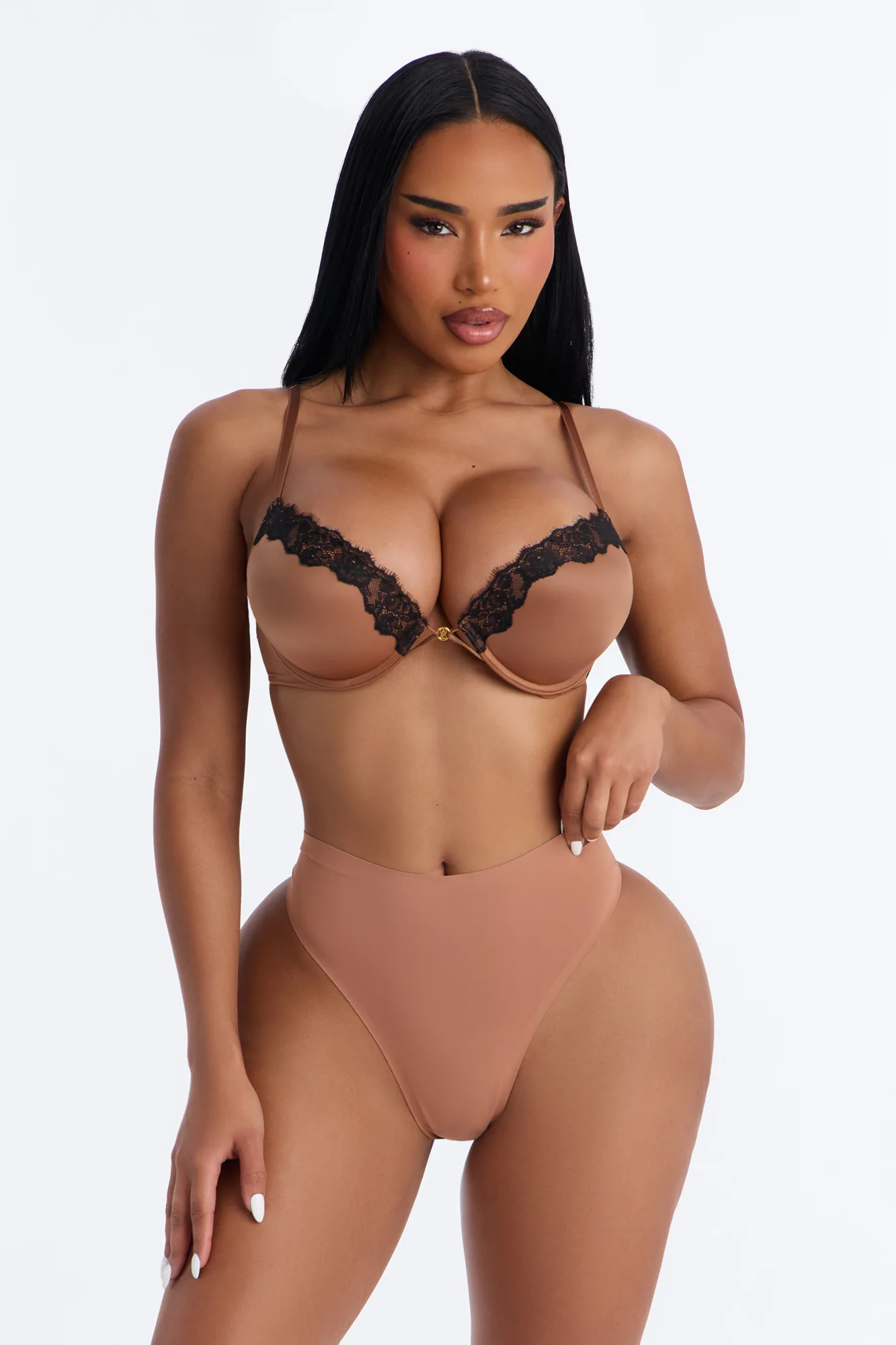 Soft Fit Smoothing High Waist Microfiber Thong Panty - Mocha - Image 2