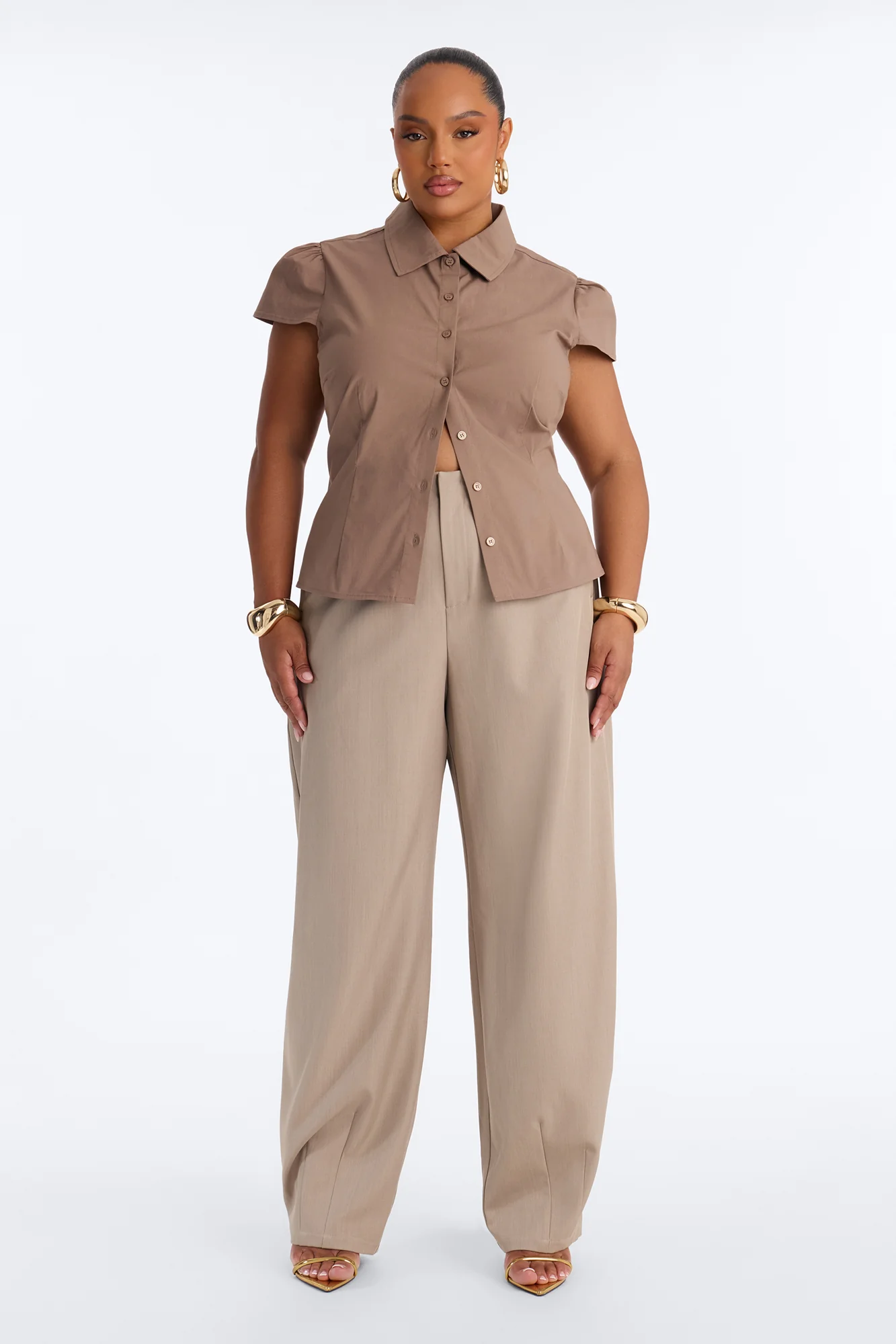 Soft Girl Season Poplin Top - Taupe - Image 6