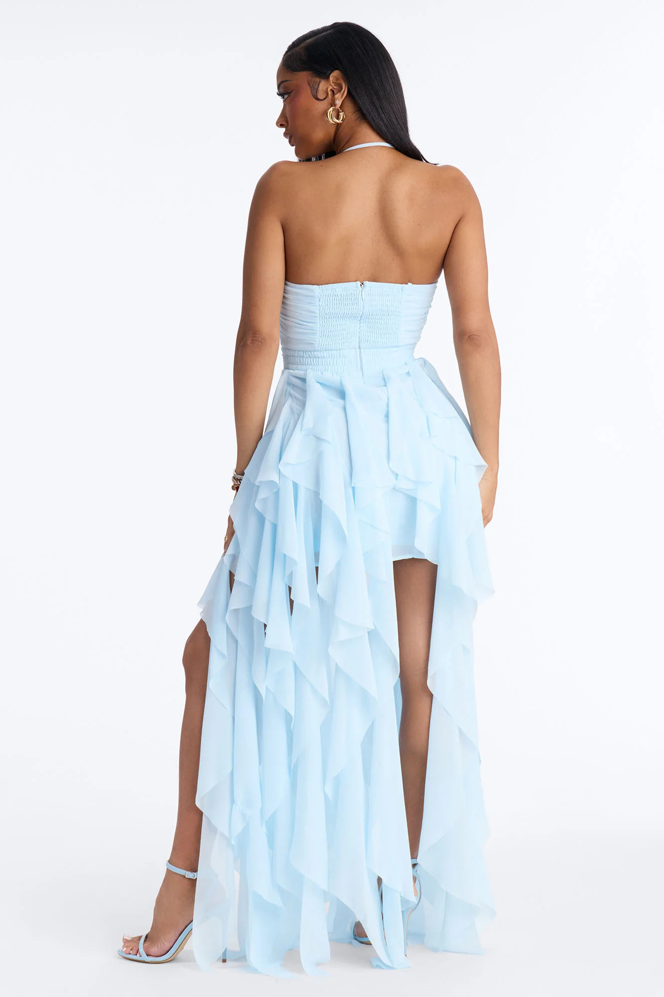 Soft Glam Ruffle Chiffon Gown - Light Blue - Image 4