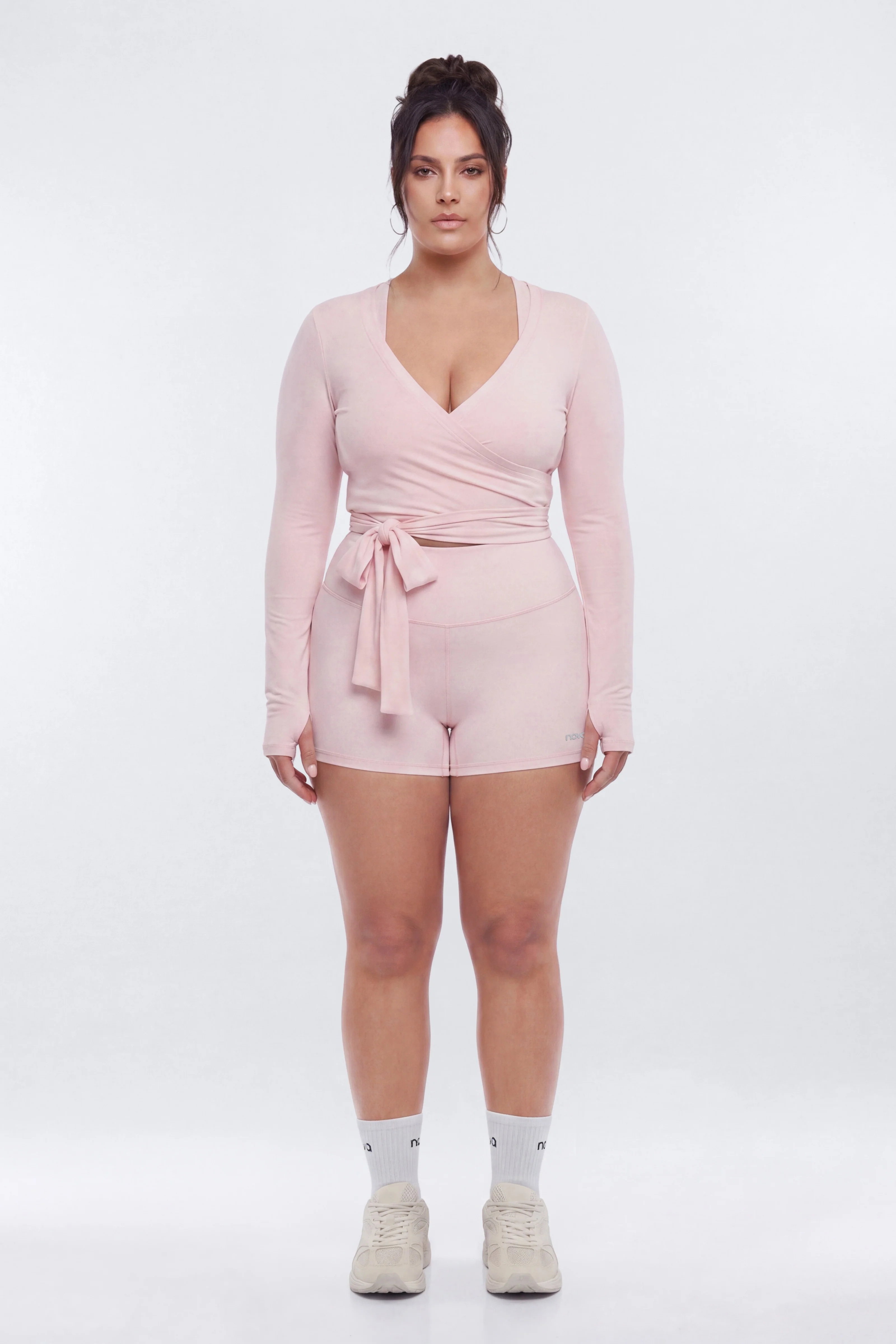 Soft Jersey Surplice Wrap Top - Pink - Image 6