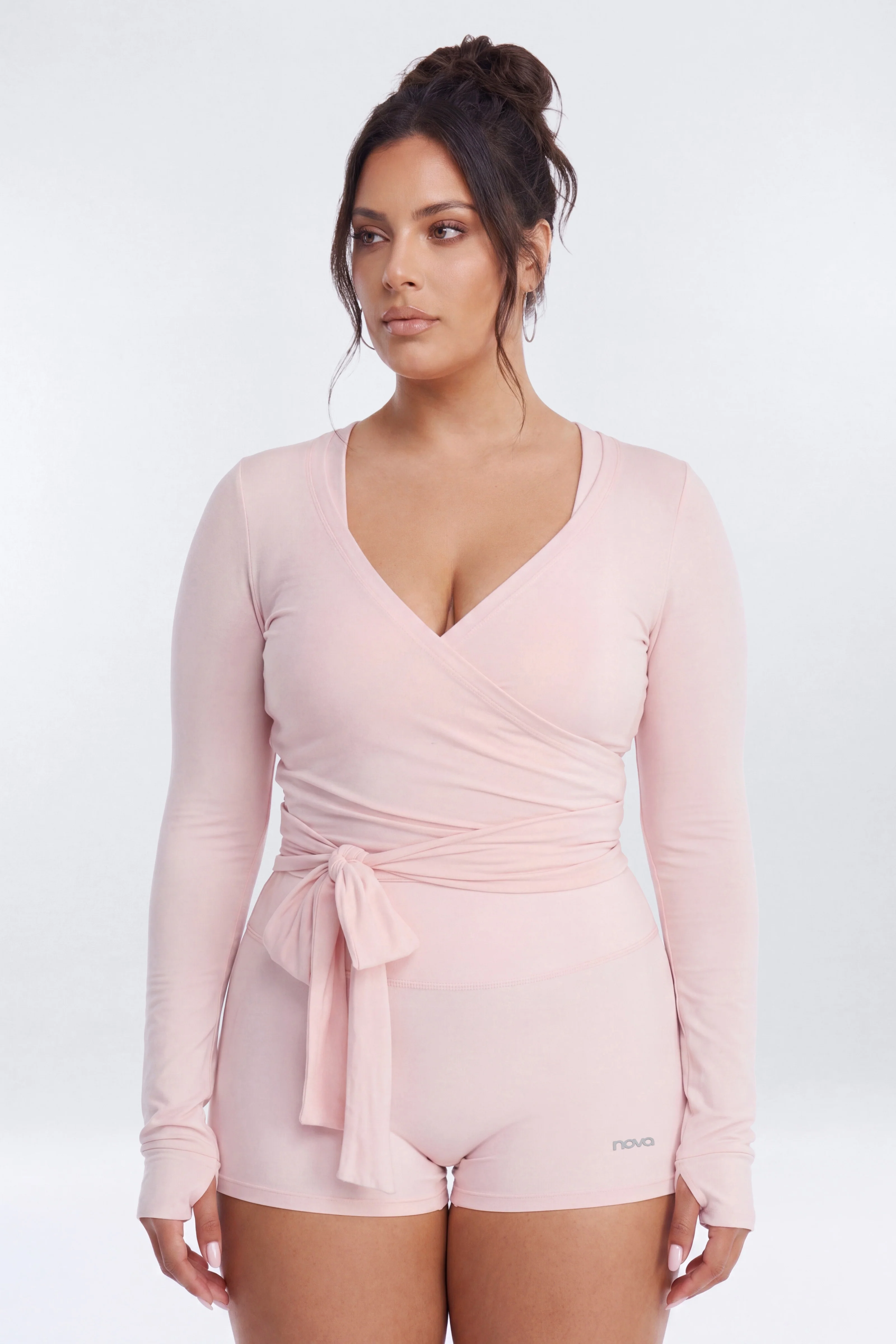 Soft Jersey Surplice Wrap Top - Pink - Image 7
