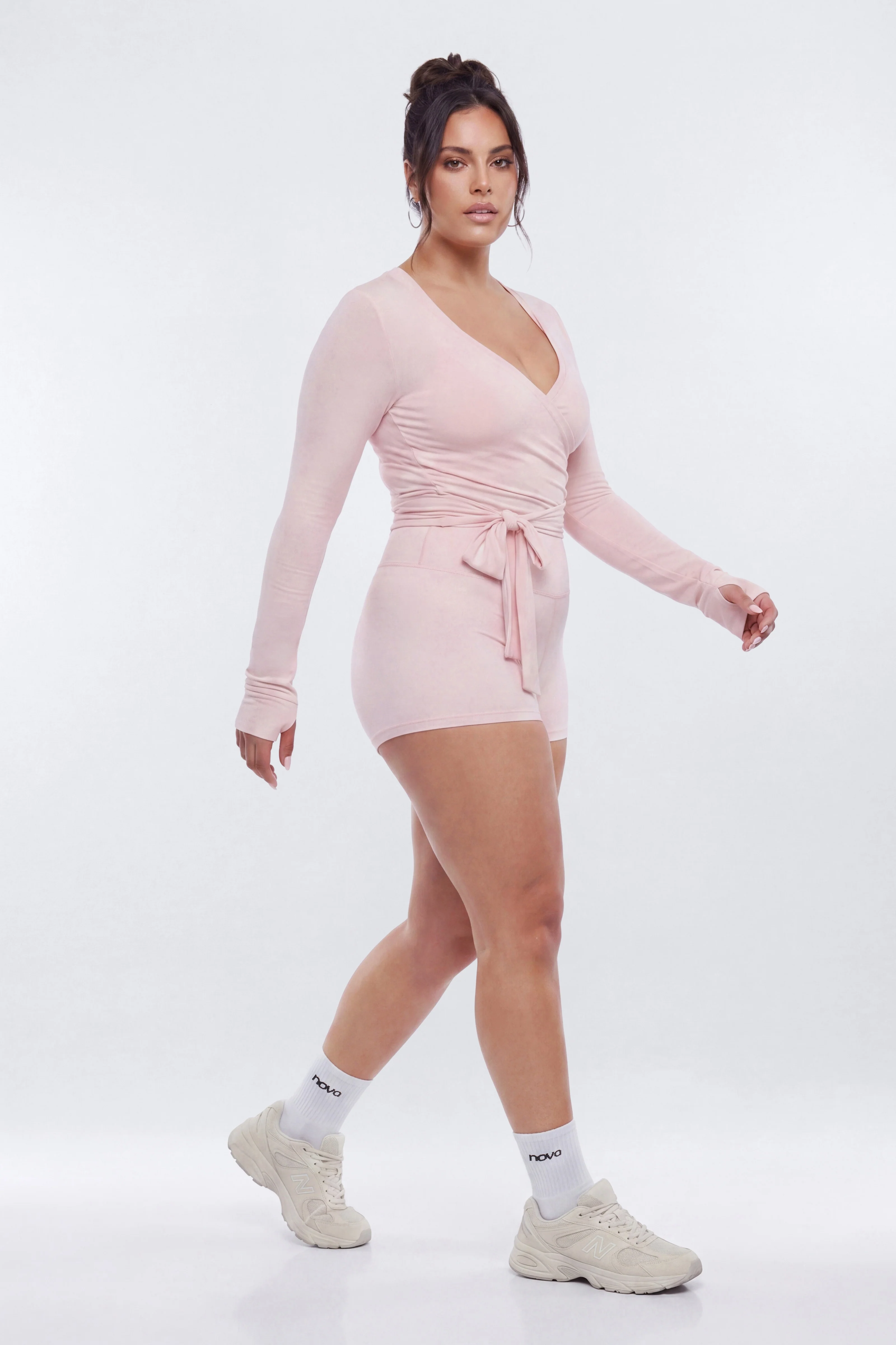 Soft Jersey Surplice Wrap Top - Pink - Image 8
