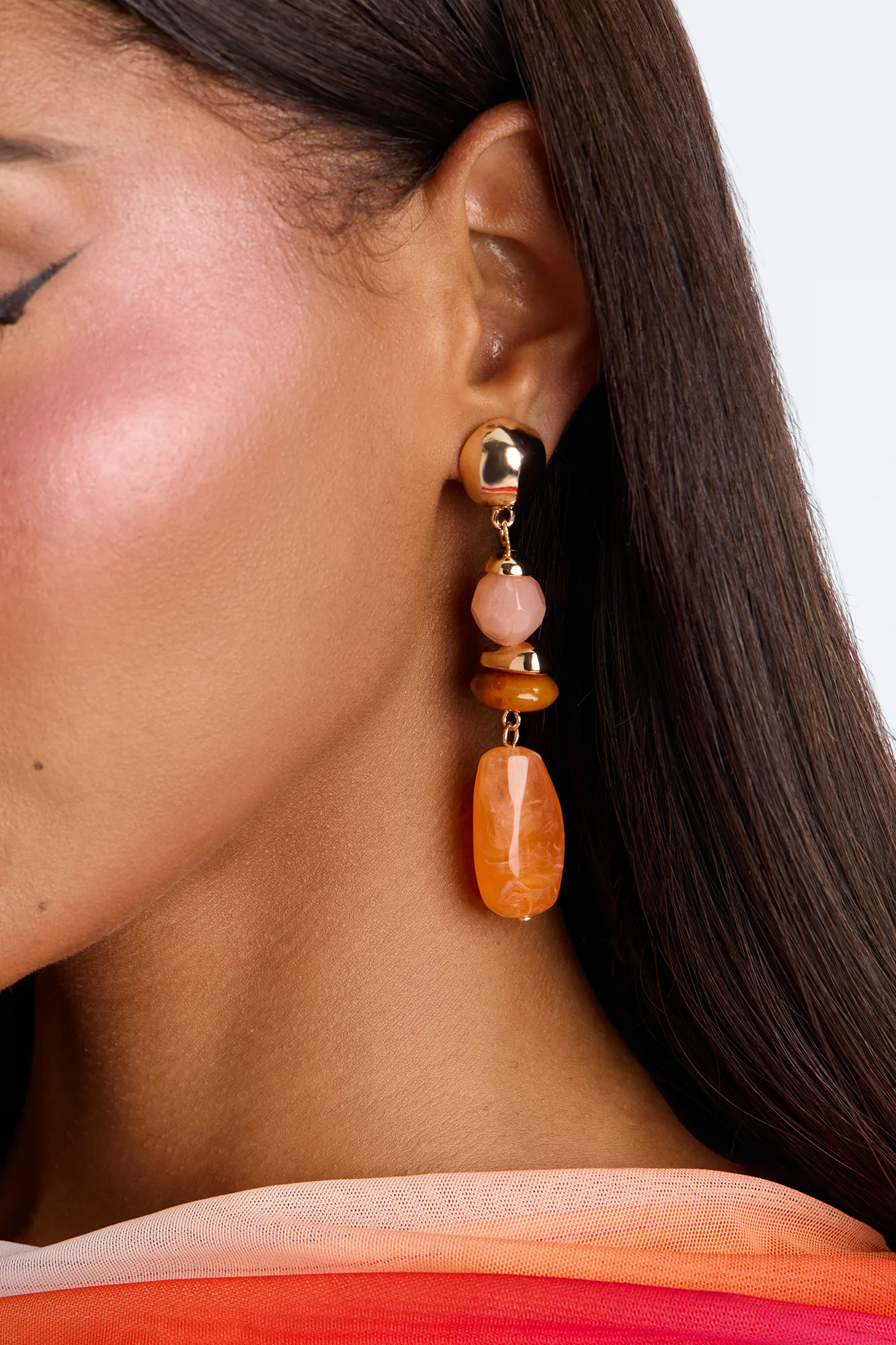 Soft Spark Jeweled Drop Earrings - Orange/combo