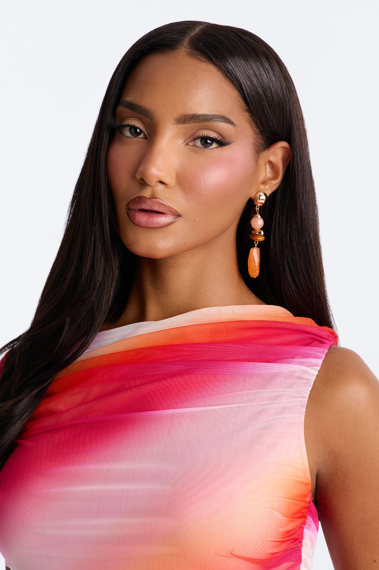 Soft Spark Jeweled Drop Earrings - Orange/combo - Image 2