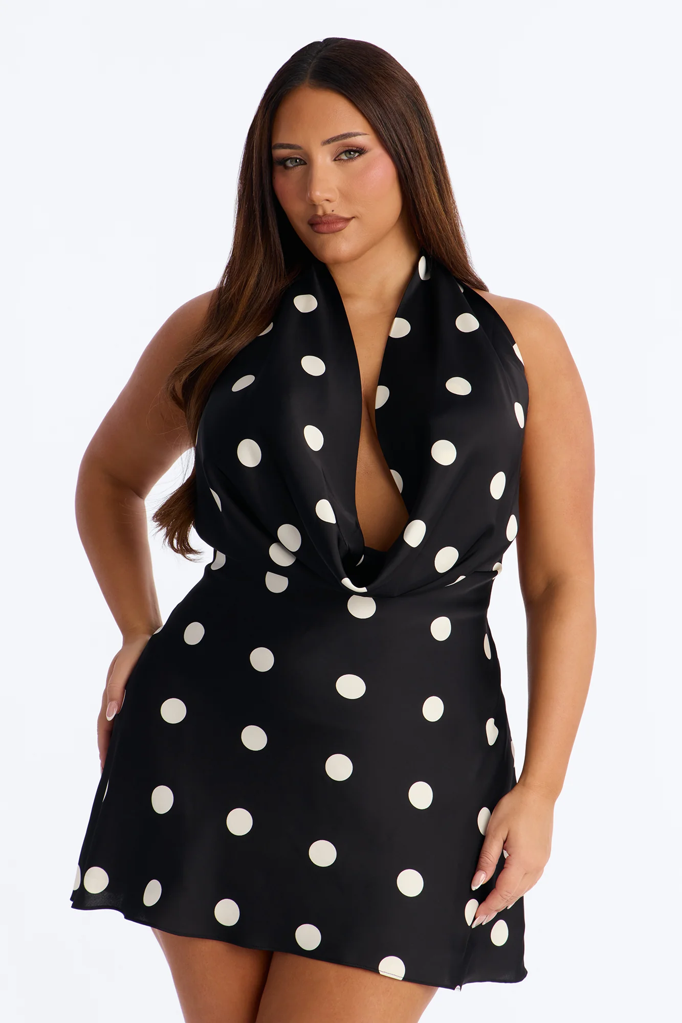 Soft Spot Halter Satin Mini Dress - Black - Image 5