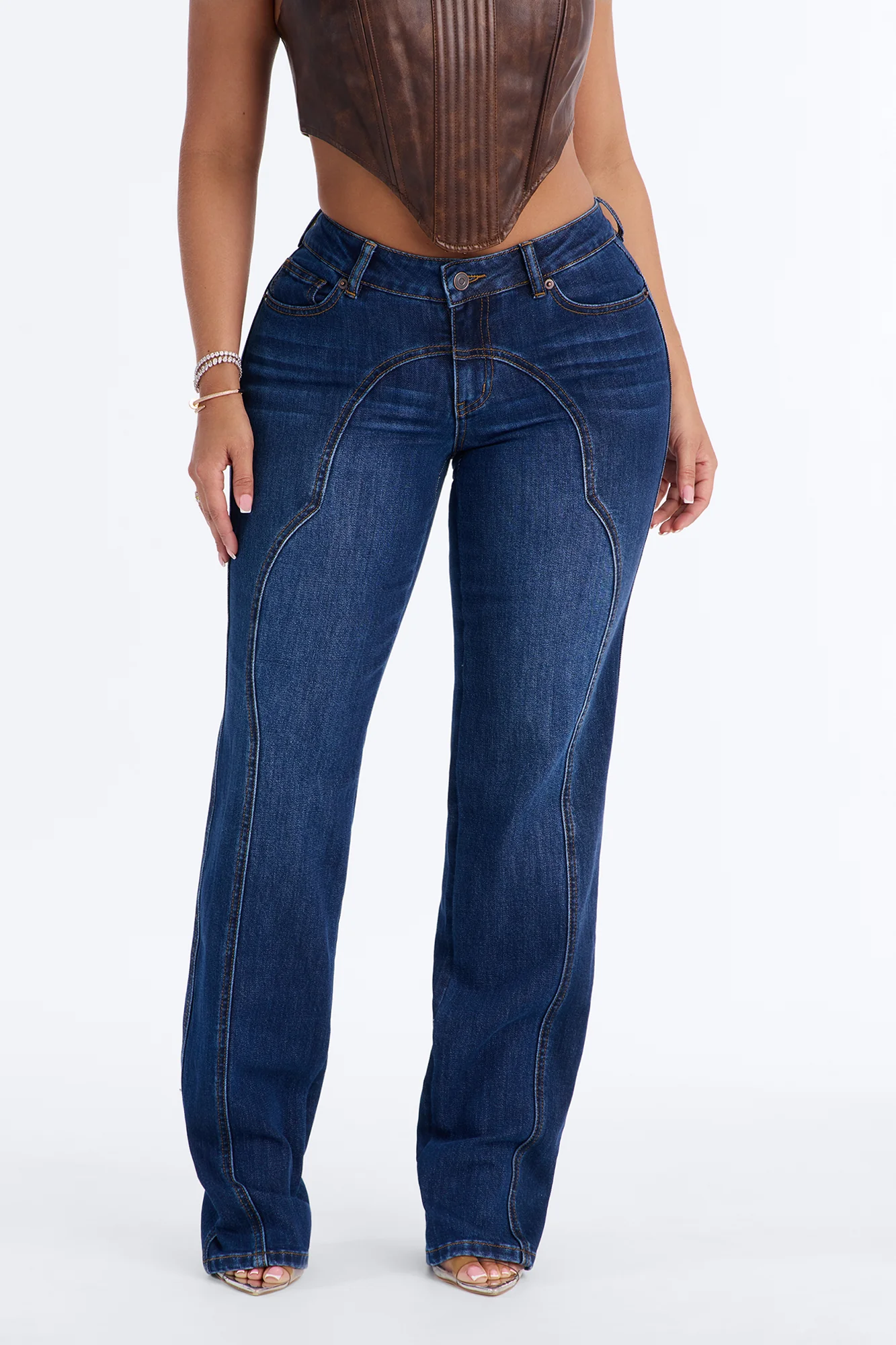 Soho Ultra Low Rise Stretch Straight Leg Jeans - Dark Wash - Image 2