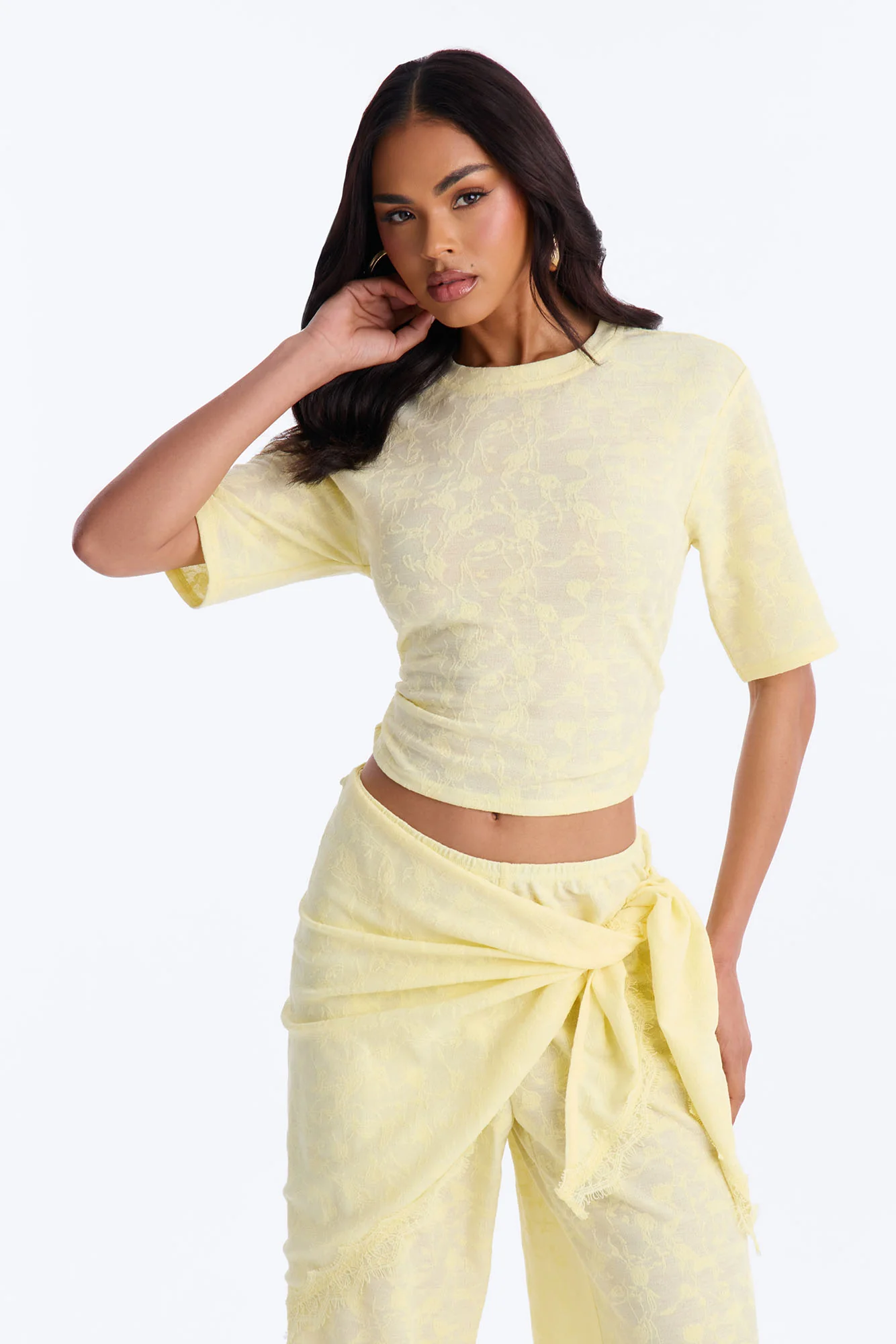 Solana Lace 3 Piece Pant Set - Yellow - Image 2