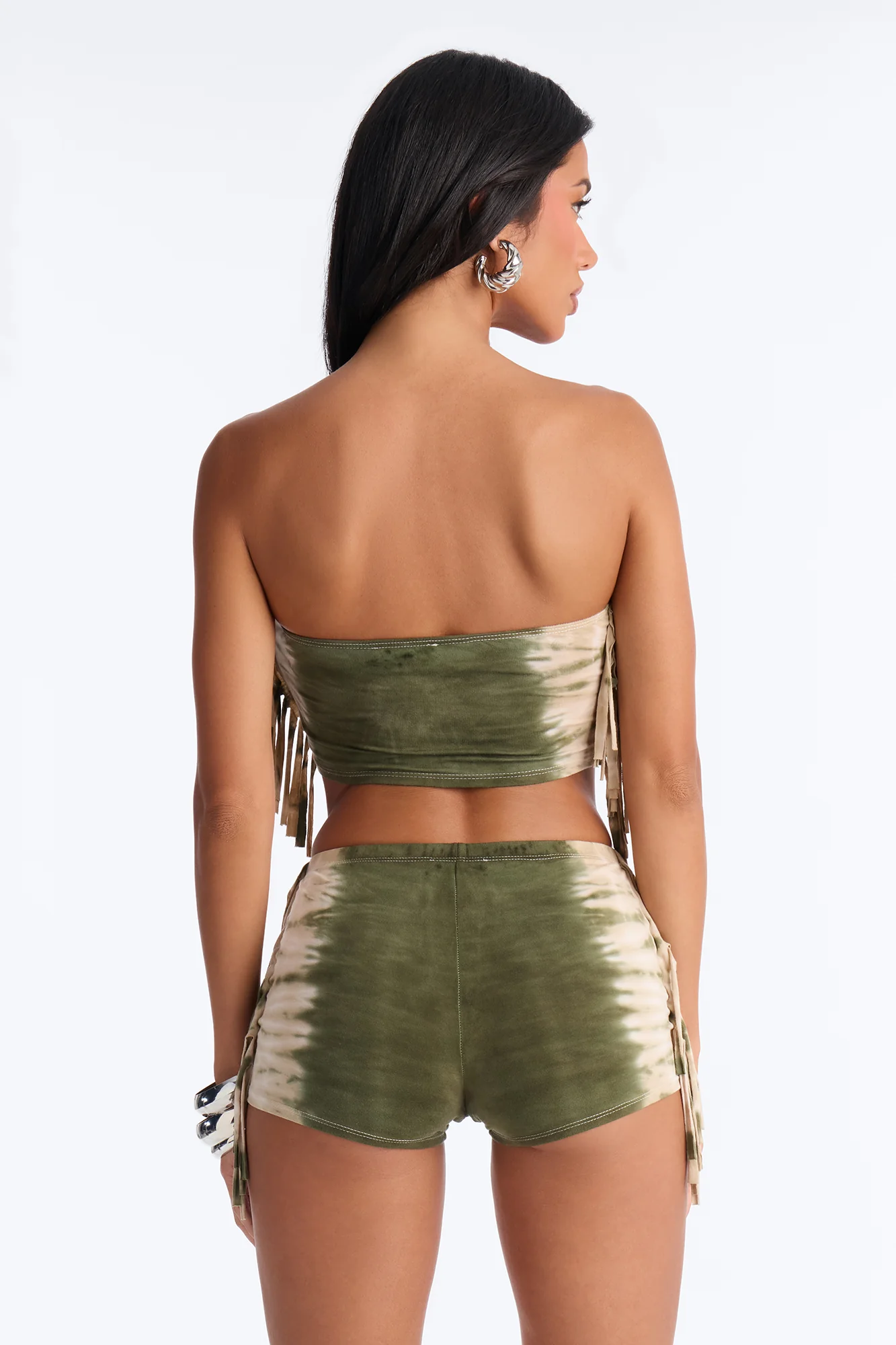 Solar Flare Tie Dye Fringe 3 Piece Short Set - Olive/combo - Image 4