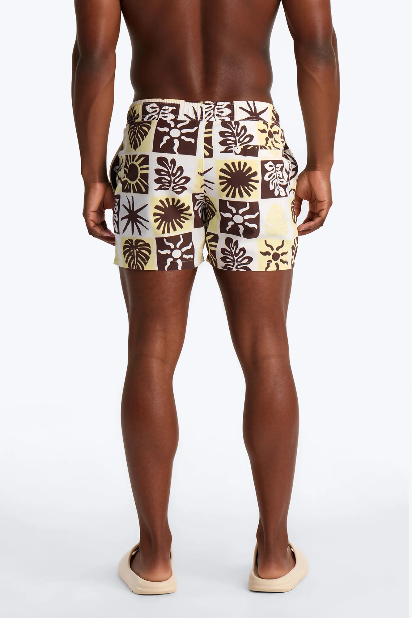 Solar Foliage Checkered Swim Trunk 4″ - Brown - Image 4