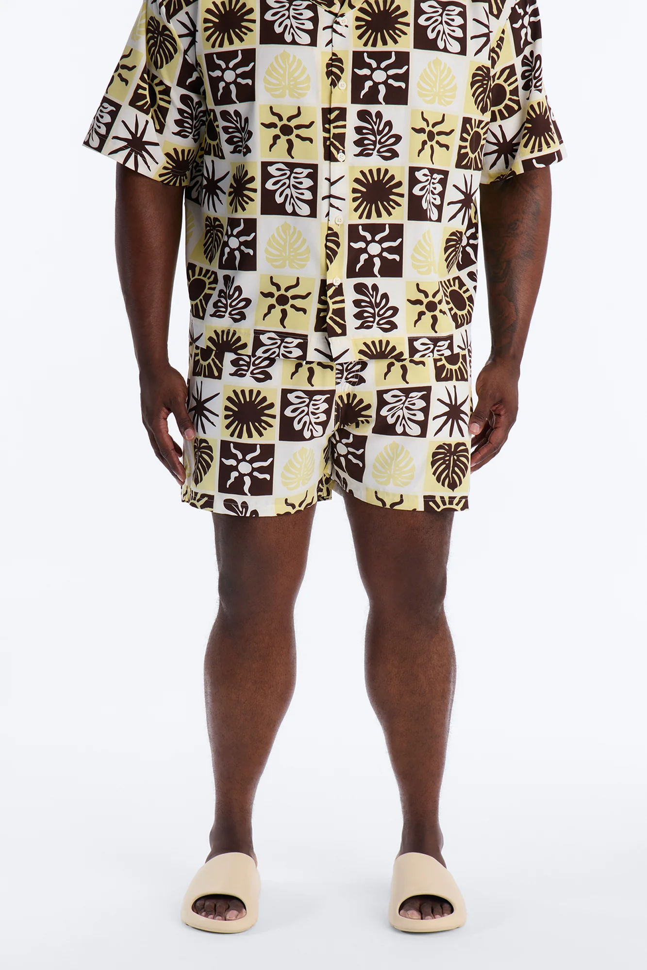 Solar Foliage Checkered Swim Trunk 4″ - Brown - Image 5
