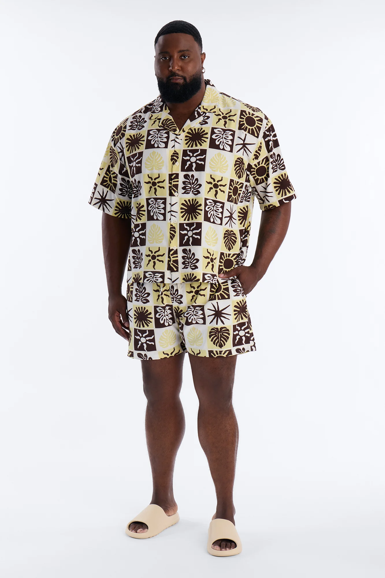 Solar Foliage Checkered Swim Trunk 4″ - Brown - Image 6