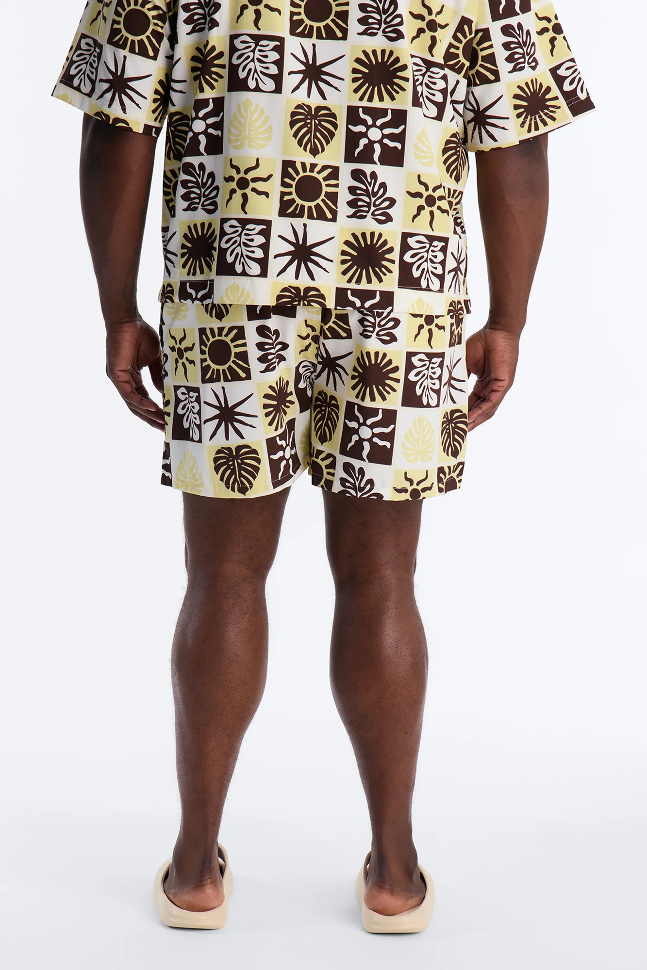 Solar Foliage Checkered Swim Trunk 4″ - Brown - Image 8