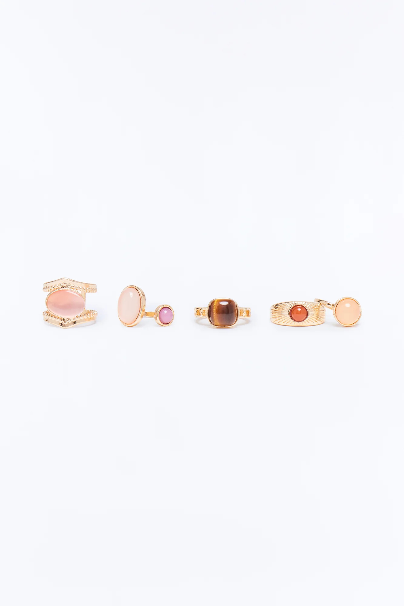 Soledad Jeweled 5 Piece Ring Set - Gold/Pink