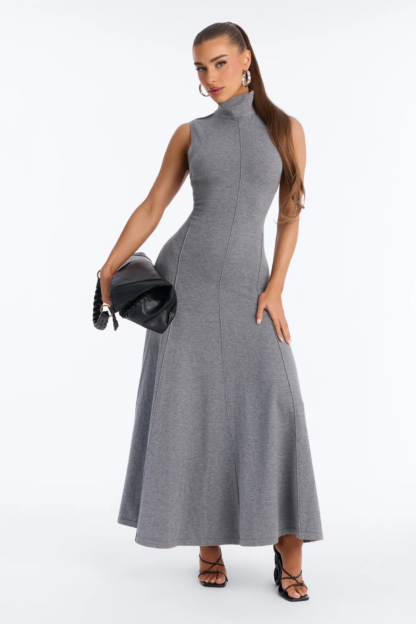 Solene Backless Sweater Maxi Dress - Charcoal