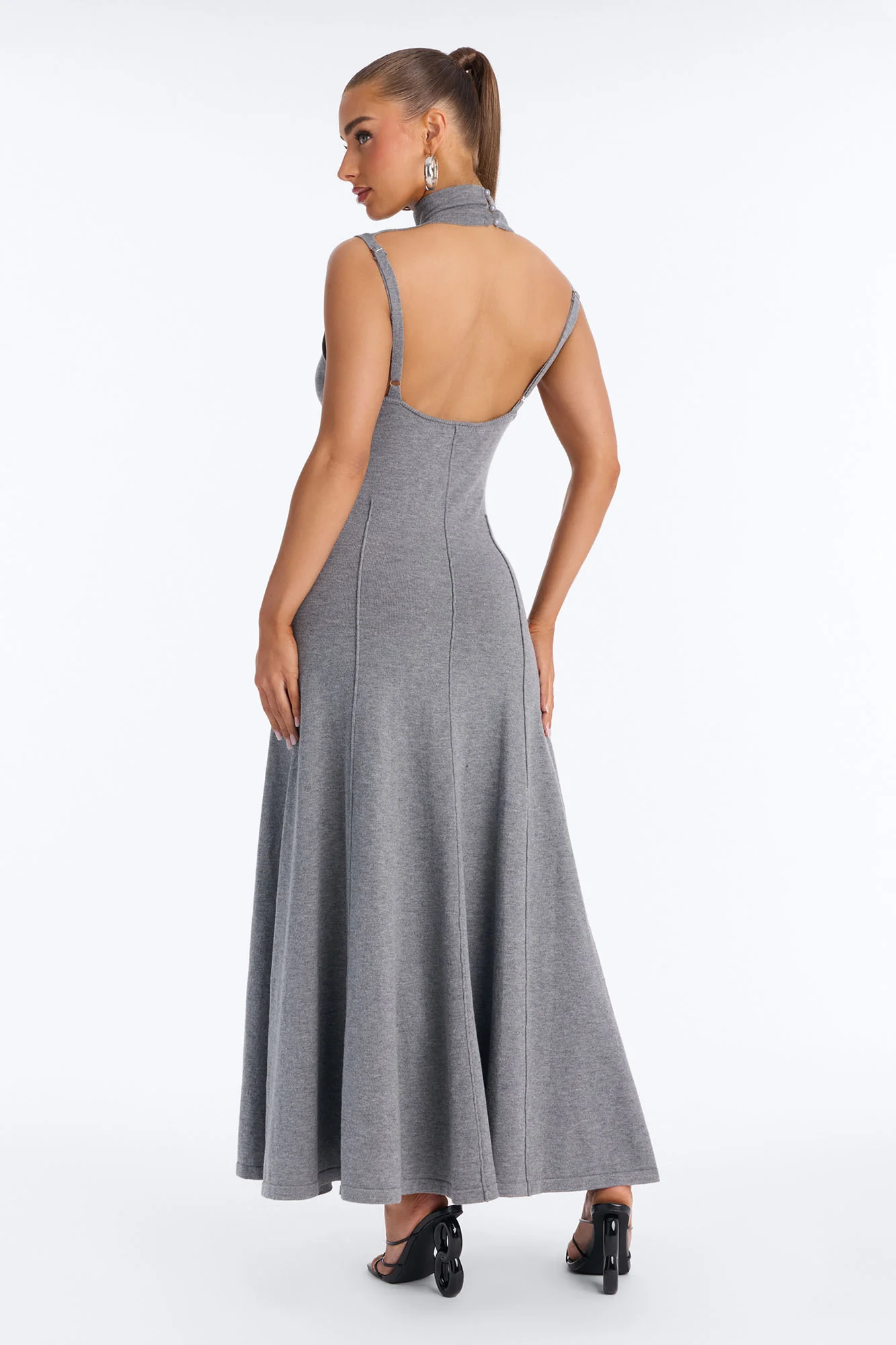 Solene Backless Sweater Maxi Dress - Charcoal - Image 3